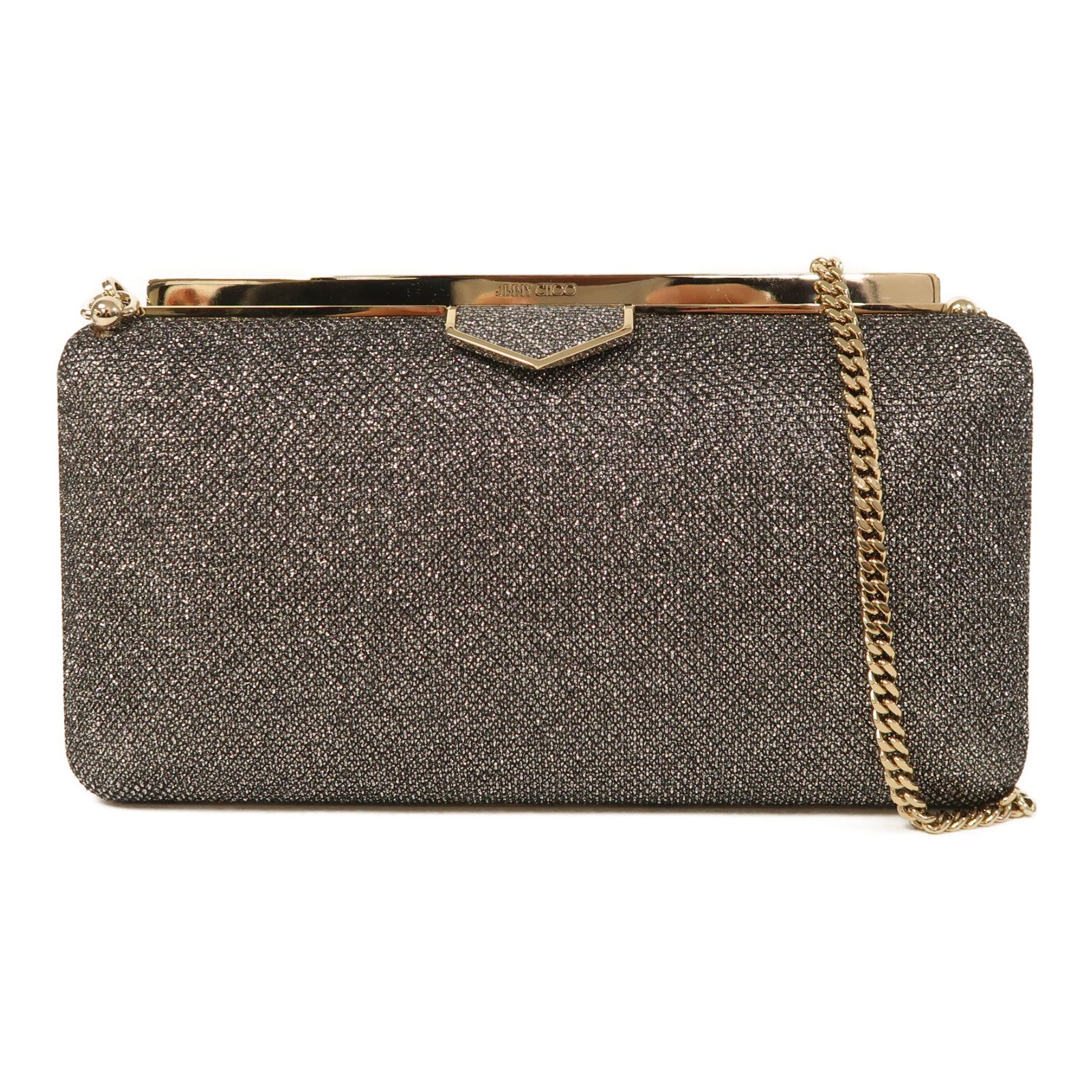 JIMMY CHOO 布料Ellipse Glitter Clutch bag金扣鏈帶肩背袋銀色– Brand