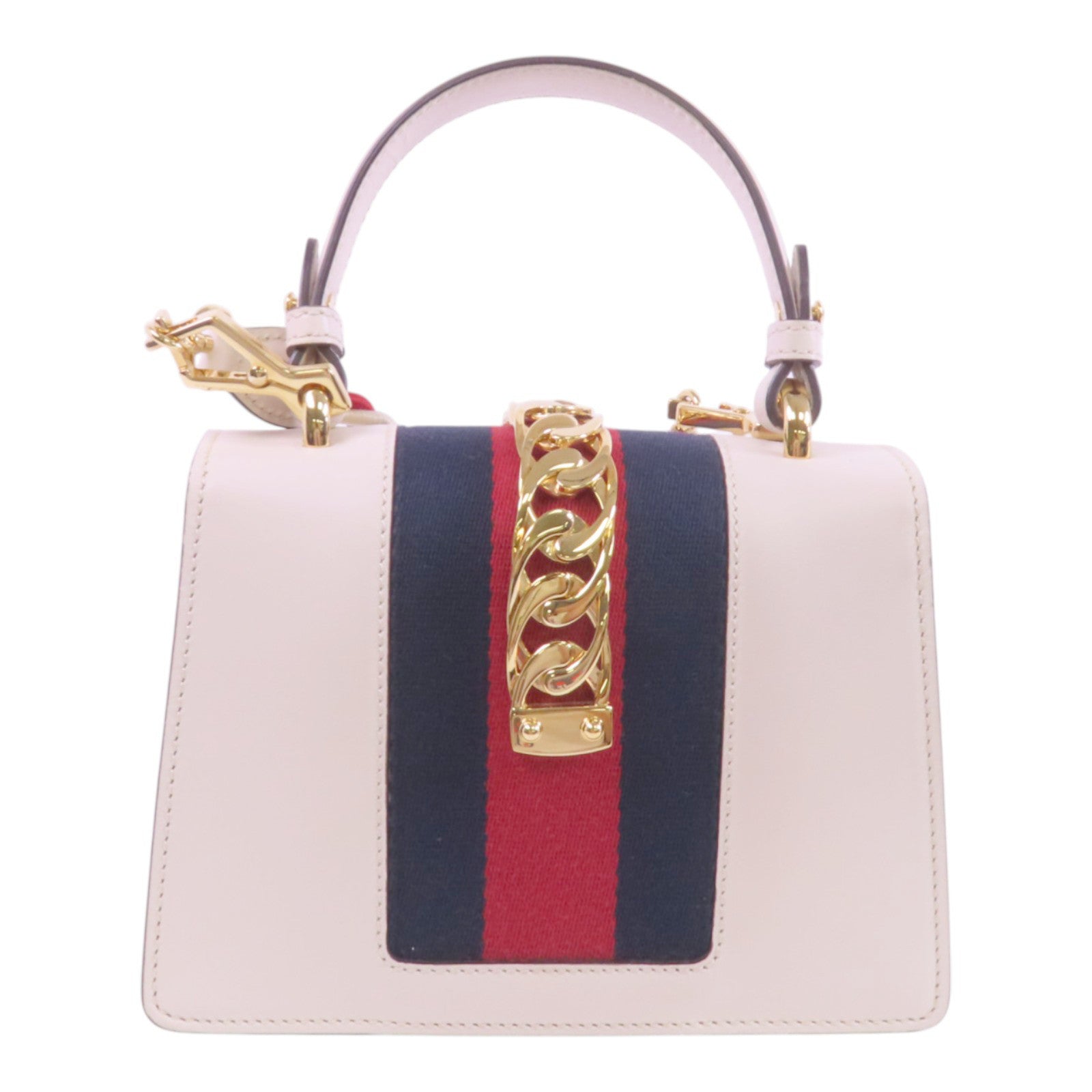 GUCCI GG GHW Sylvie Mini Handbag Shoulder Bag 470270 Calfskin Leather White