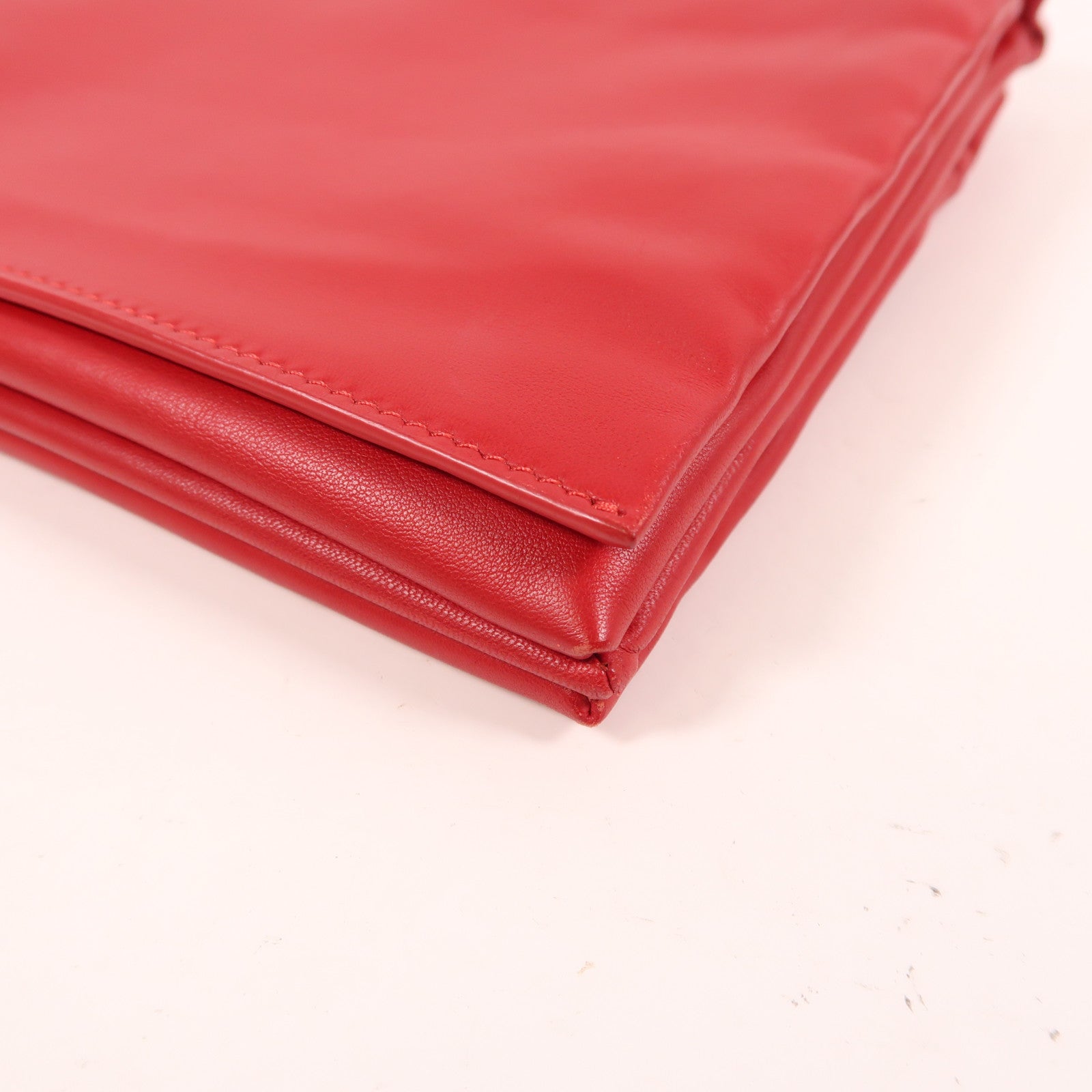 CELINE Clutch Bag Pouch Lambskin Leather Red