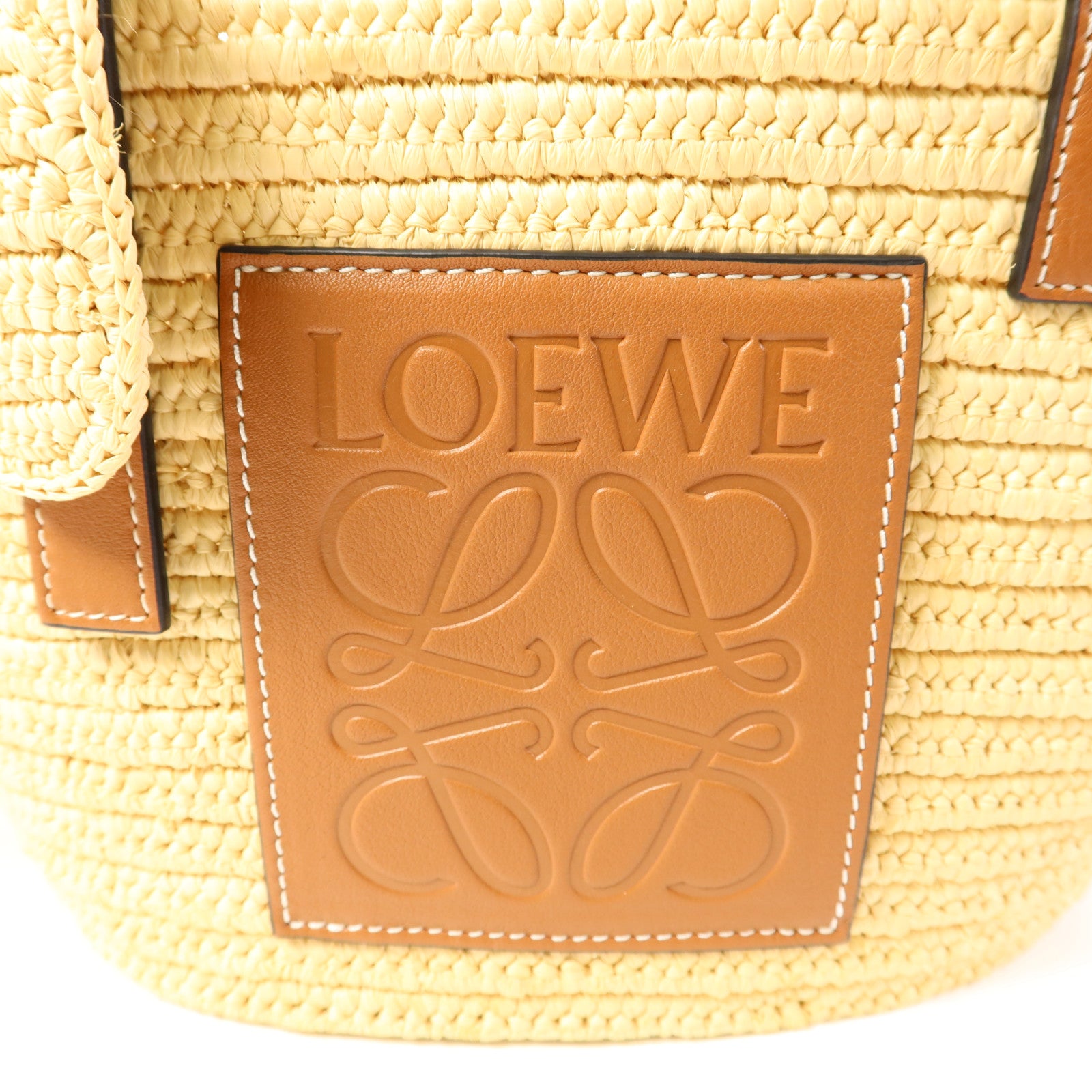 LOEWE 酒椰/牛皮皮革Small Elephant Basket Bag銀扣肩背袋/手挽袋