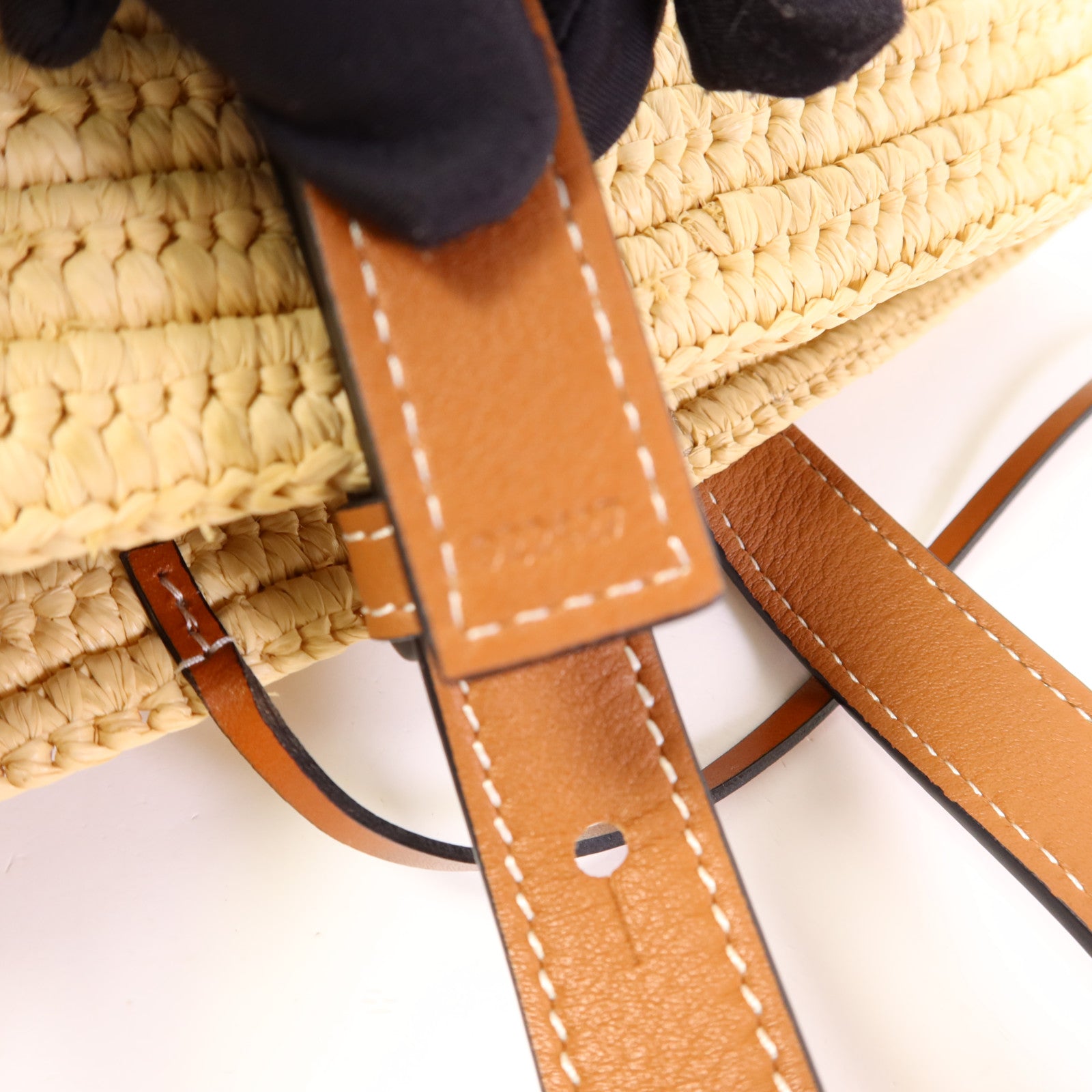 LOEWE 酒椰/牛皮皮革Small Elephant Basket Bag銀扣肩背袋/手挽袋