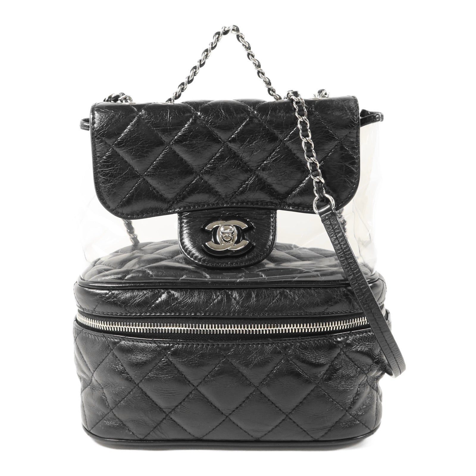CHANEL PVC/牛皮皮革Shoulder Bag銀扣肩背袋