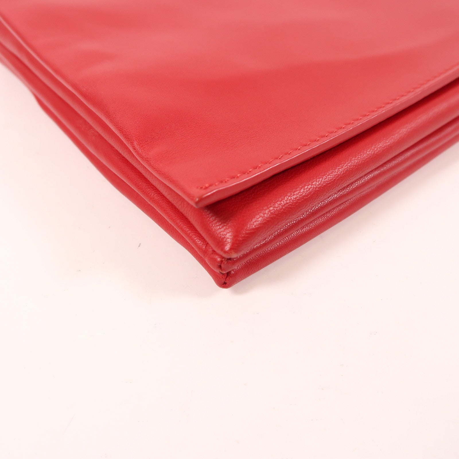 CELINE Clutch Bag Pouch Lambskin Leather Red