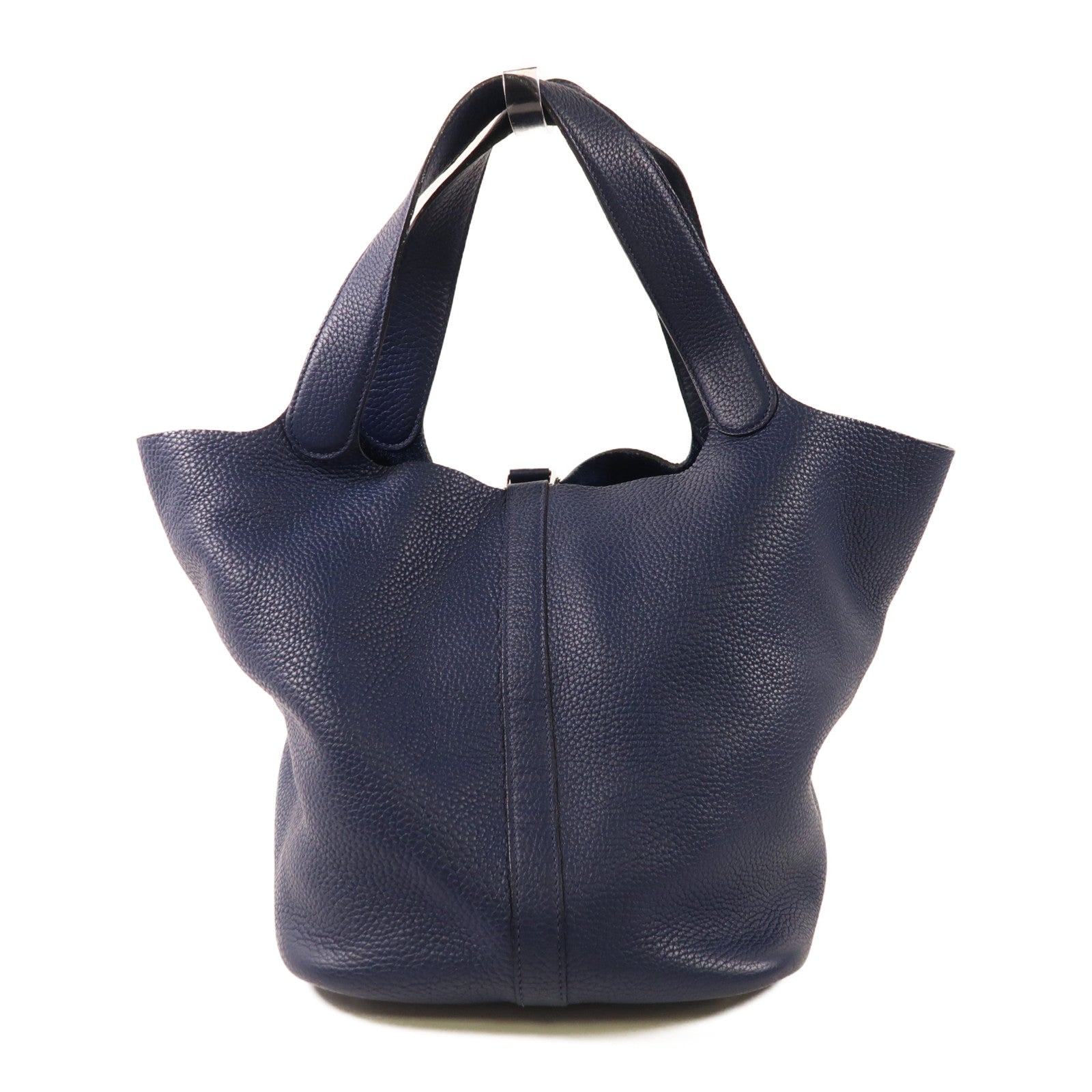 HERMES Clemence皮革Picotin GM銀扣手挽袋Bleu Nuit