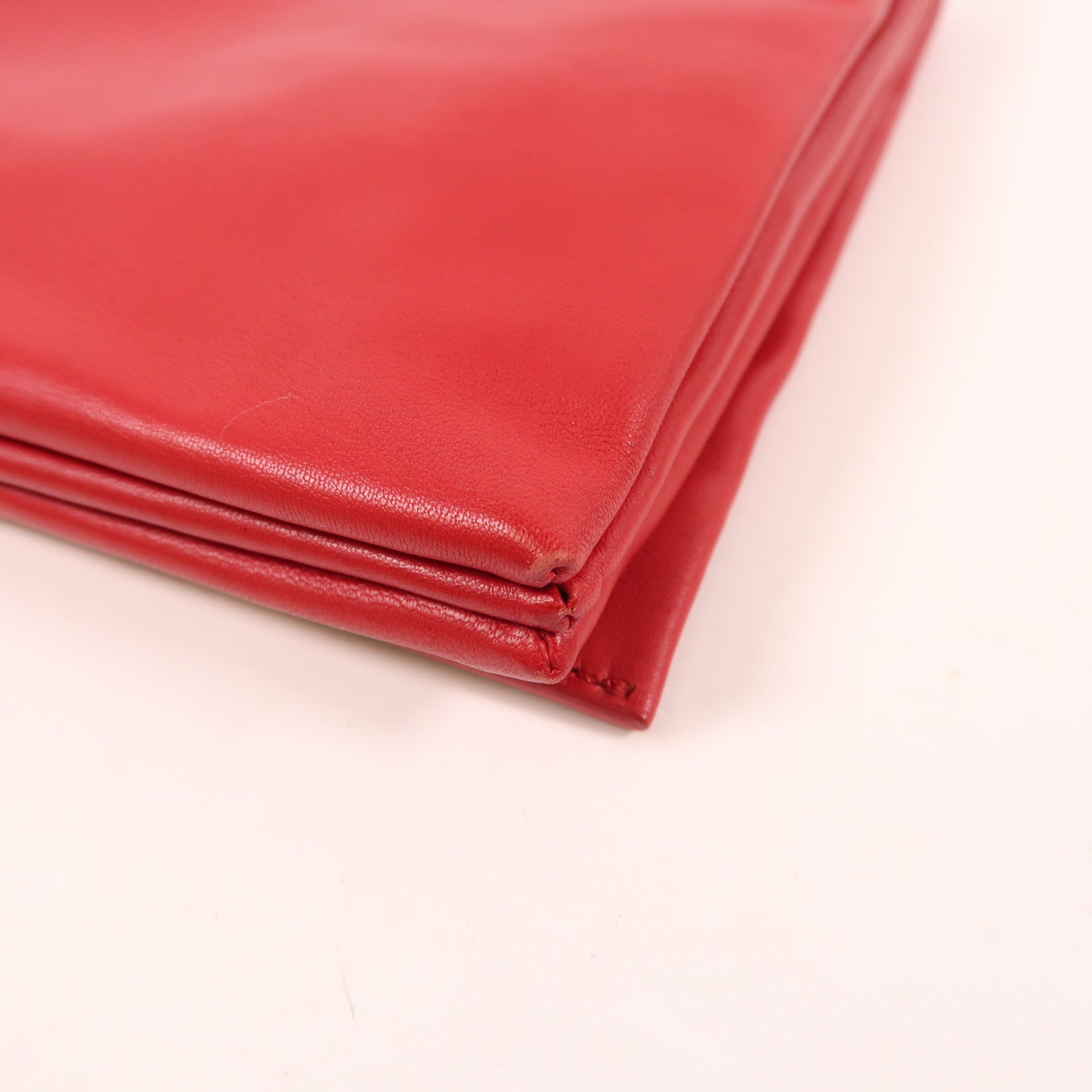 CELINE Clutch Bag Pouch Lambskin Leather Red