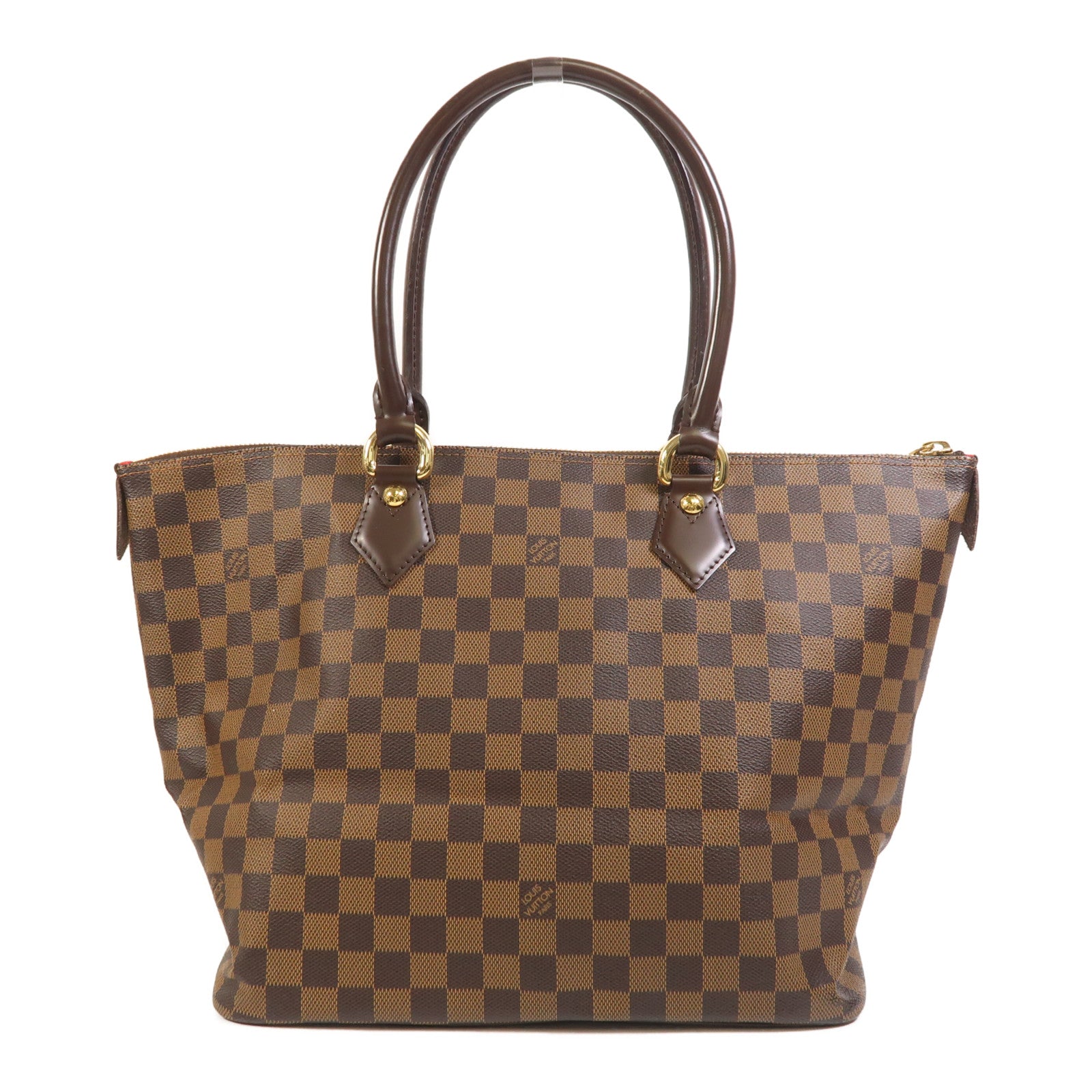 LOUIS VUITTON Damier Saleya MM金扣肩背袋/手挽袋棕色