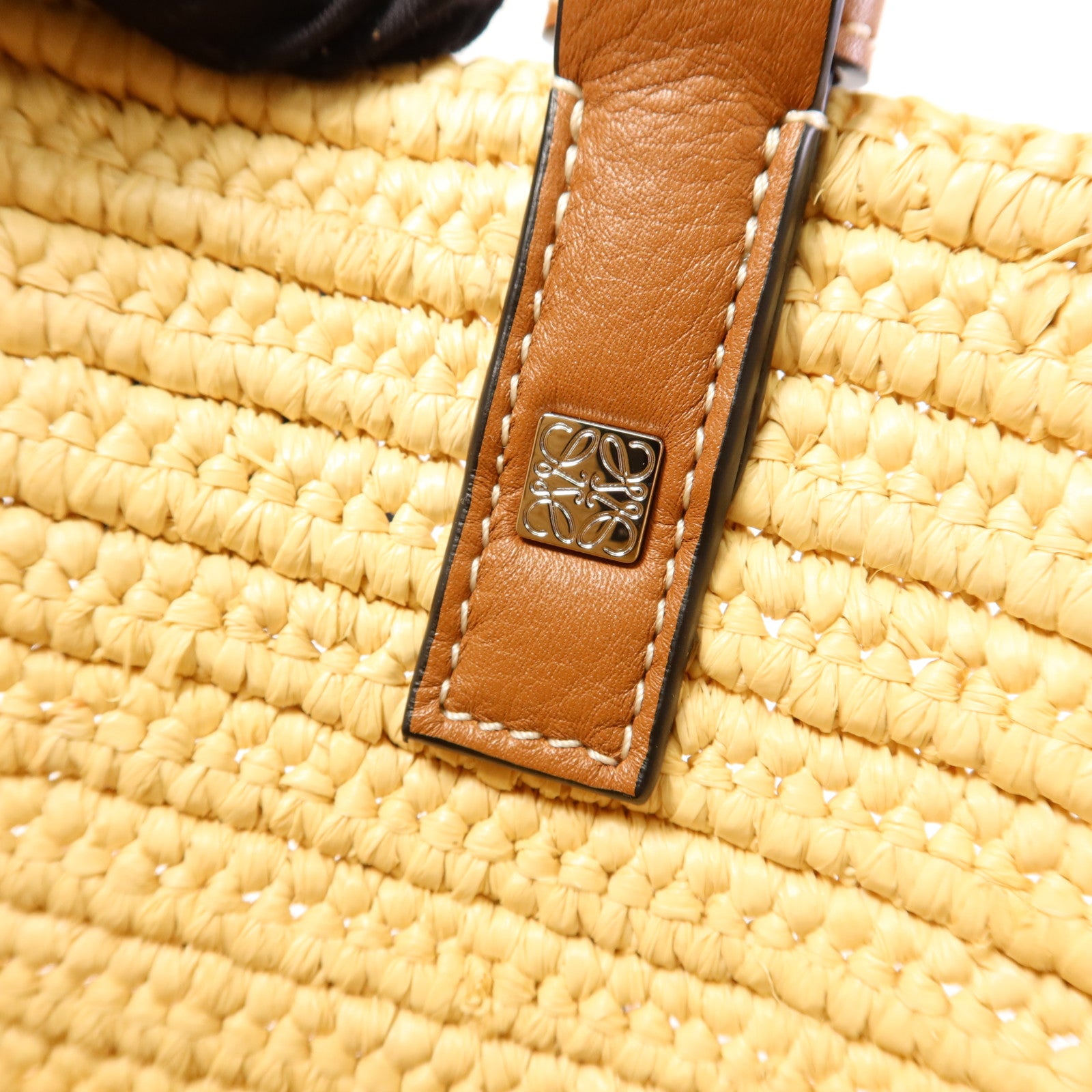 LOEWE 酒椰/牛皮皮革Small Elephant Basket Bag銀扣肩背袋/手挽袋