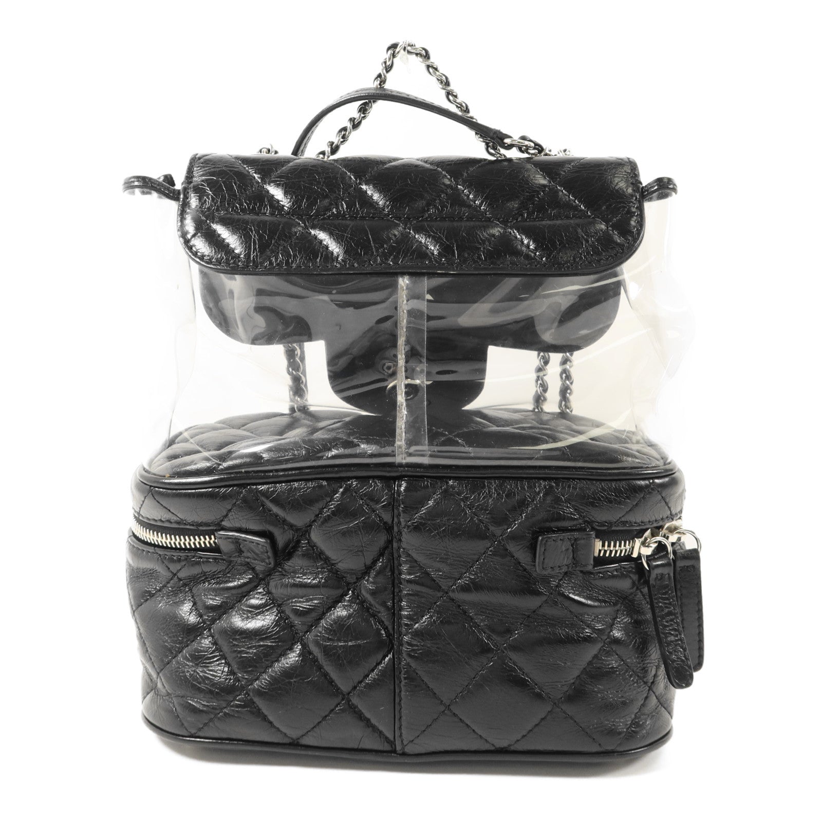 CHANEL PVC/牛皮皮革Shoulder Bag銀扣肩背袋