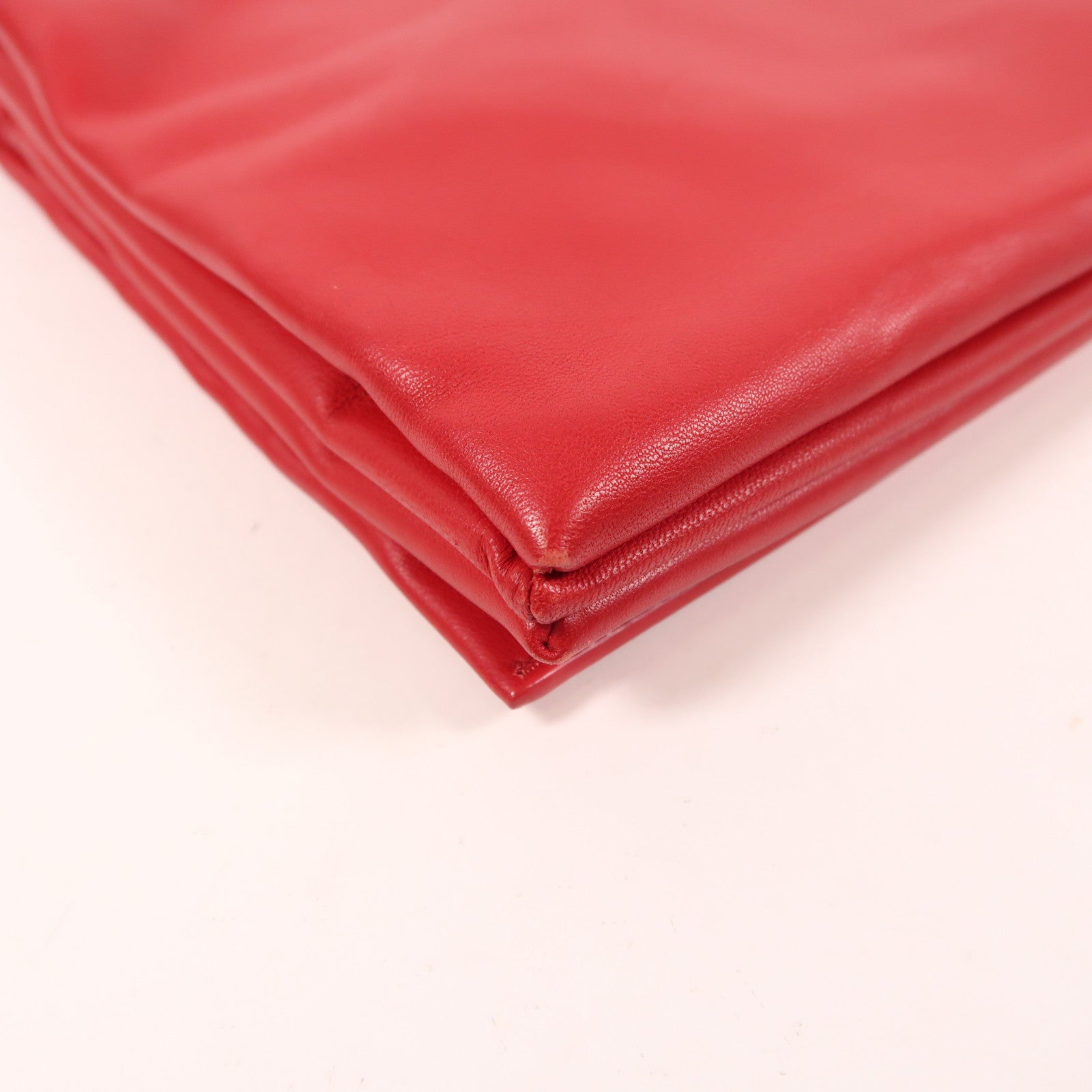 CELINE Clutch Bag Pouch Lambskin Leather Red