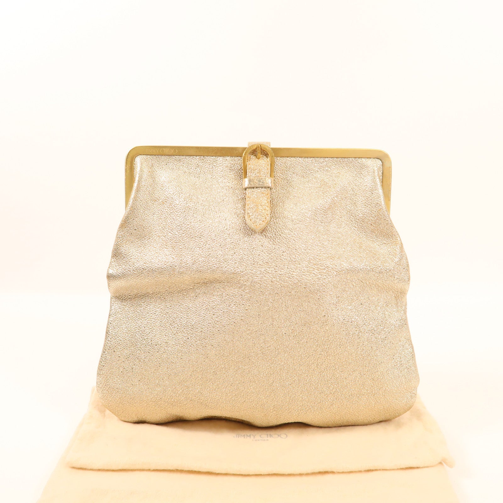 JIMMY CHOO GHW Hand Bag Clutch Leather Gold