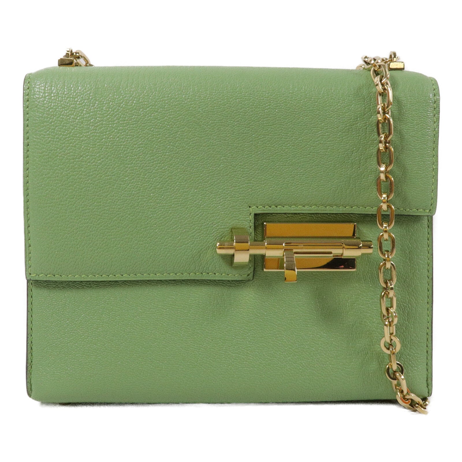 HERMES Chevre皮革Verrou Mini鏈帶肩背袋Vert Criquet