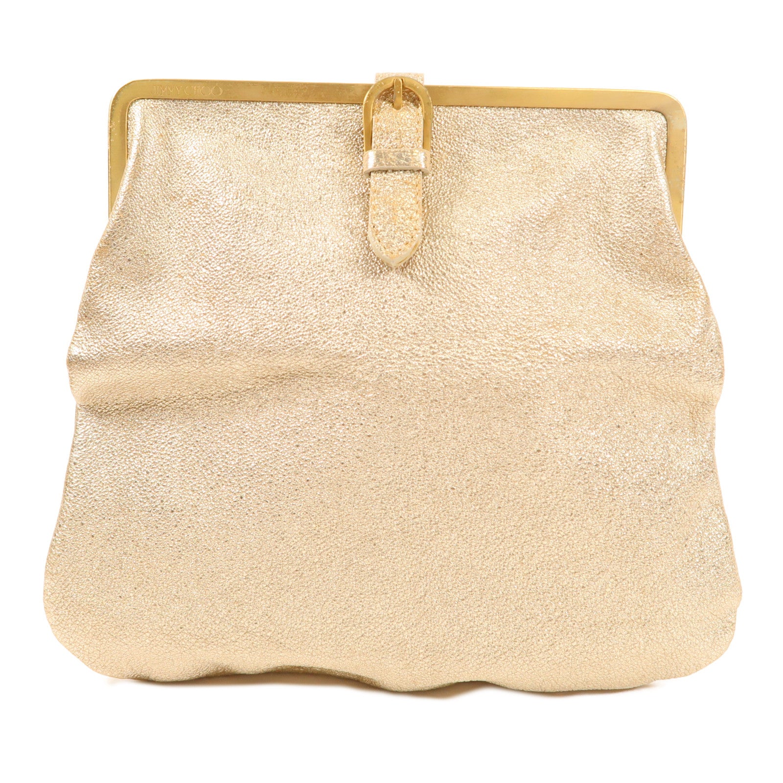 JIMMY CHOO GHW Hand Bag Clutch Leather Gold