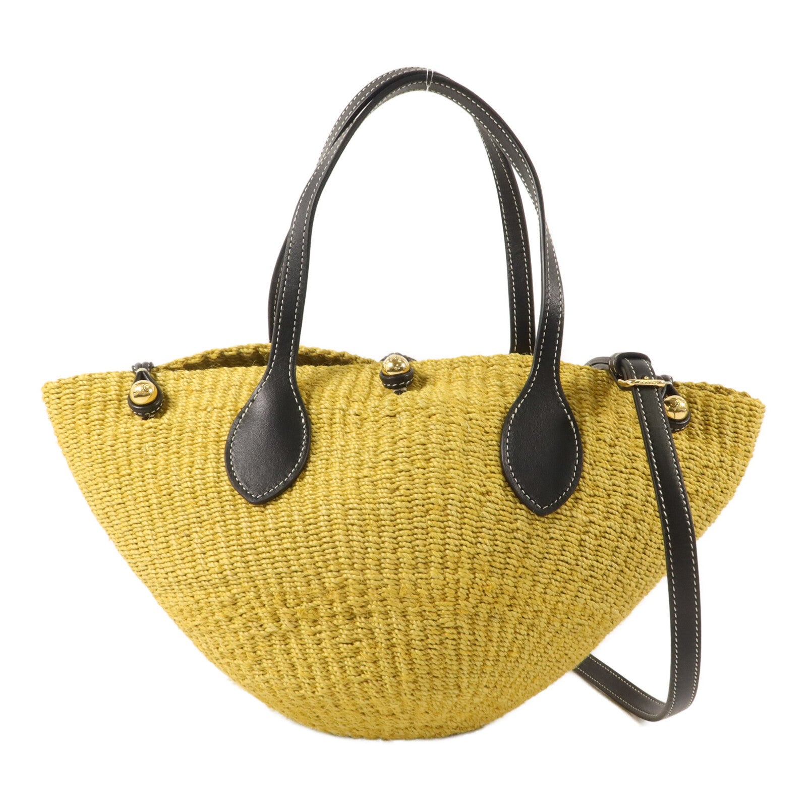 CELINE 龍葵麻/牛皮皮革Triomphe Beads Basket手挽肩背兩用袋