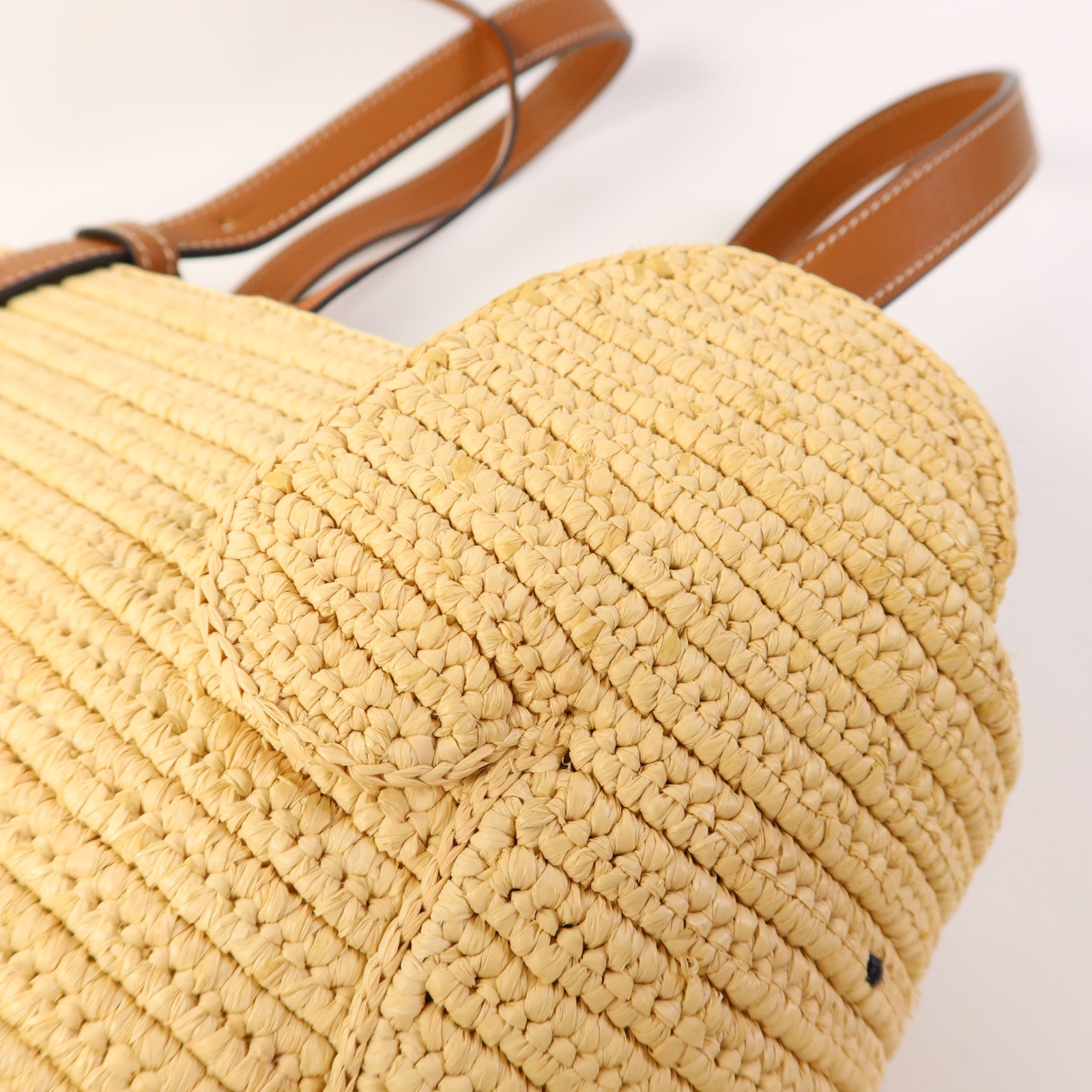 LOEWE 酒椰/牛皮皮革Small Elephant Basket Bag銀扣肩背袋/手挽袋