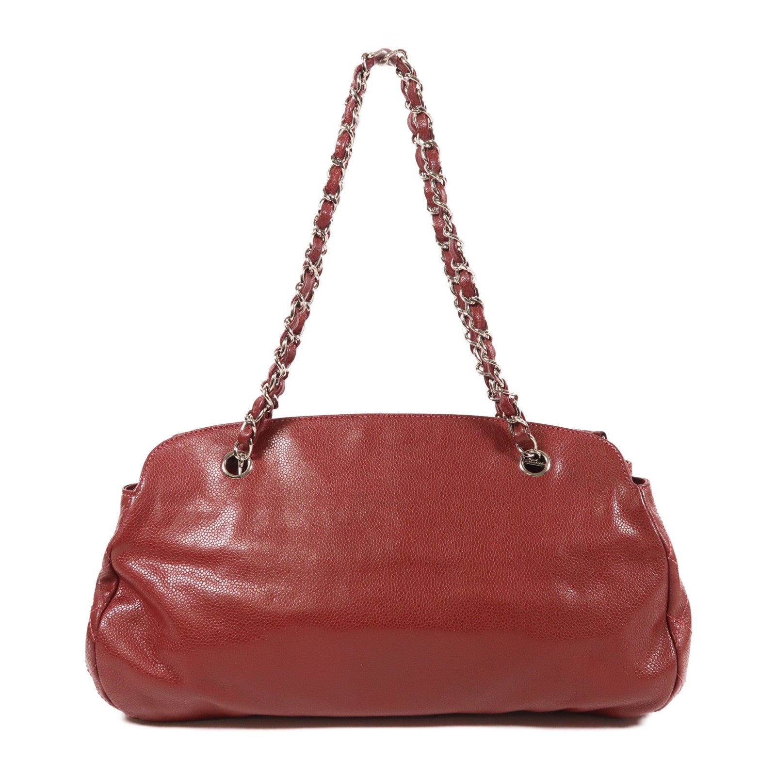 CHANEL 牛皮皮革Chain Shoulder銀扣鏈帶肩背袋紅色