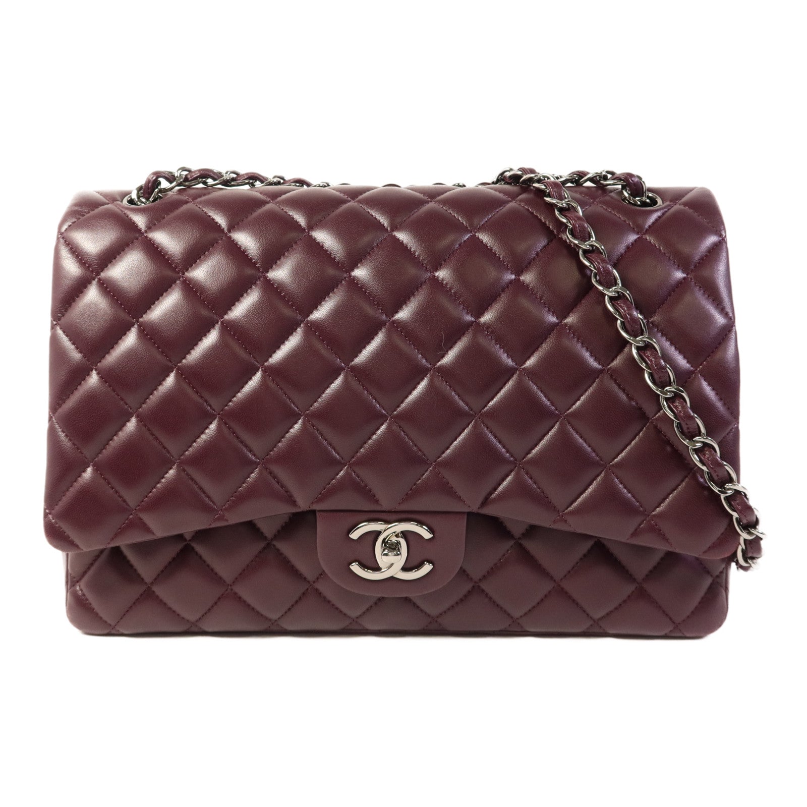 CHANEL 羊皮皮革Maxi Classic銀扣鏈帶肩背袋