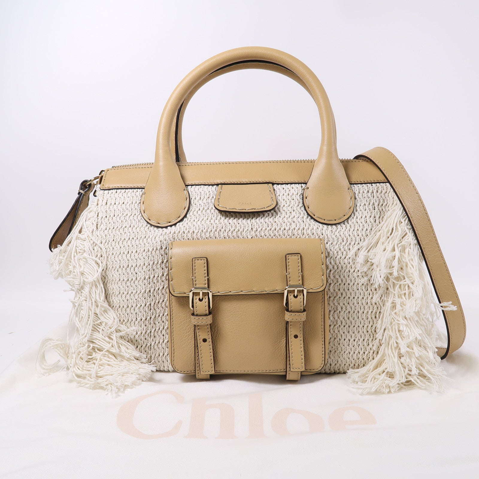 Chloe 【激減優惠】皮革/棉質/聚酯纖維Edith Fringe金扣Edith Fringe白色/啡色