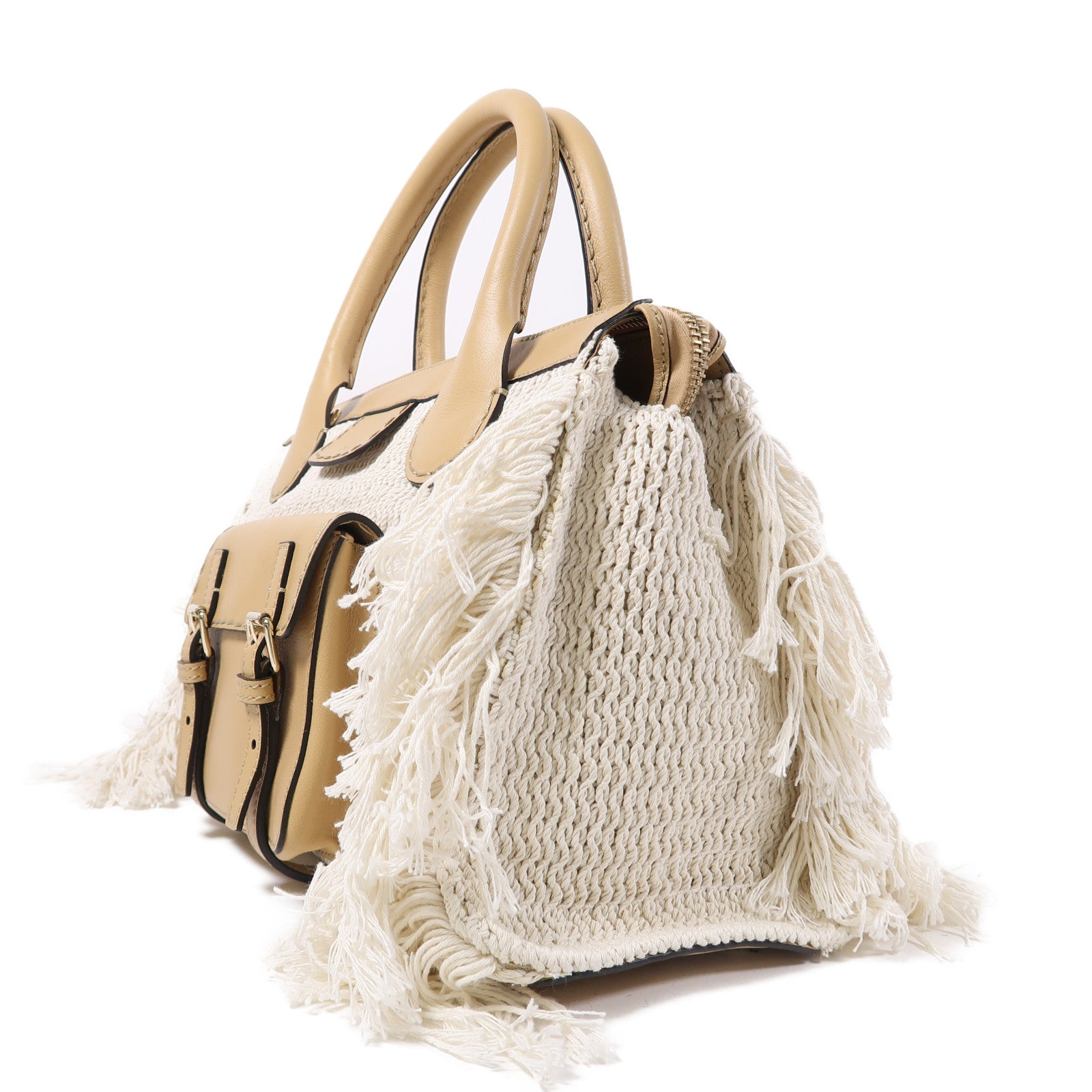 Chloe 【激減優惠】皮革/棉質/聚酯纖維Edith Fringe金扣Edith Fringe白色/啡色