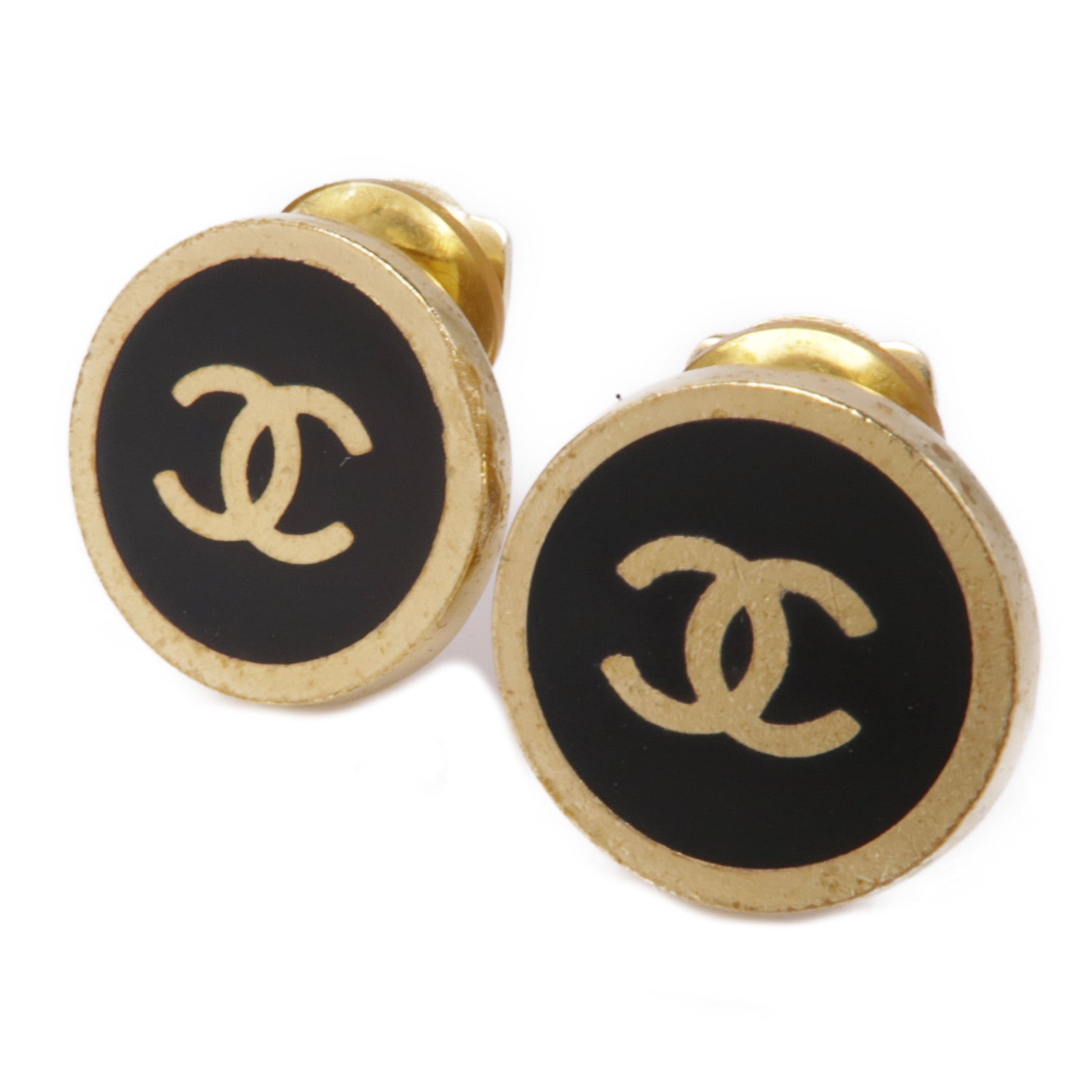CHANEL CC Earrings Metal Gold Black