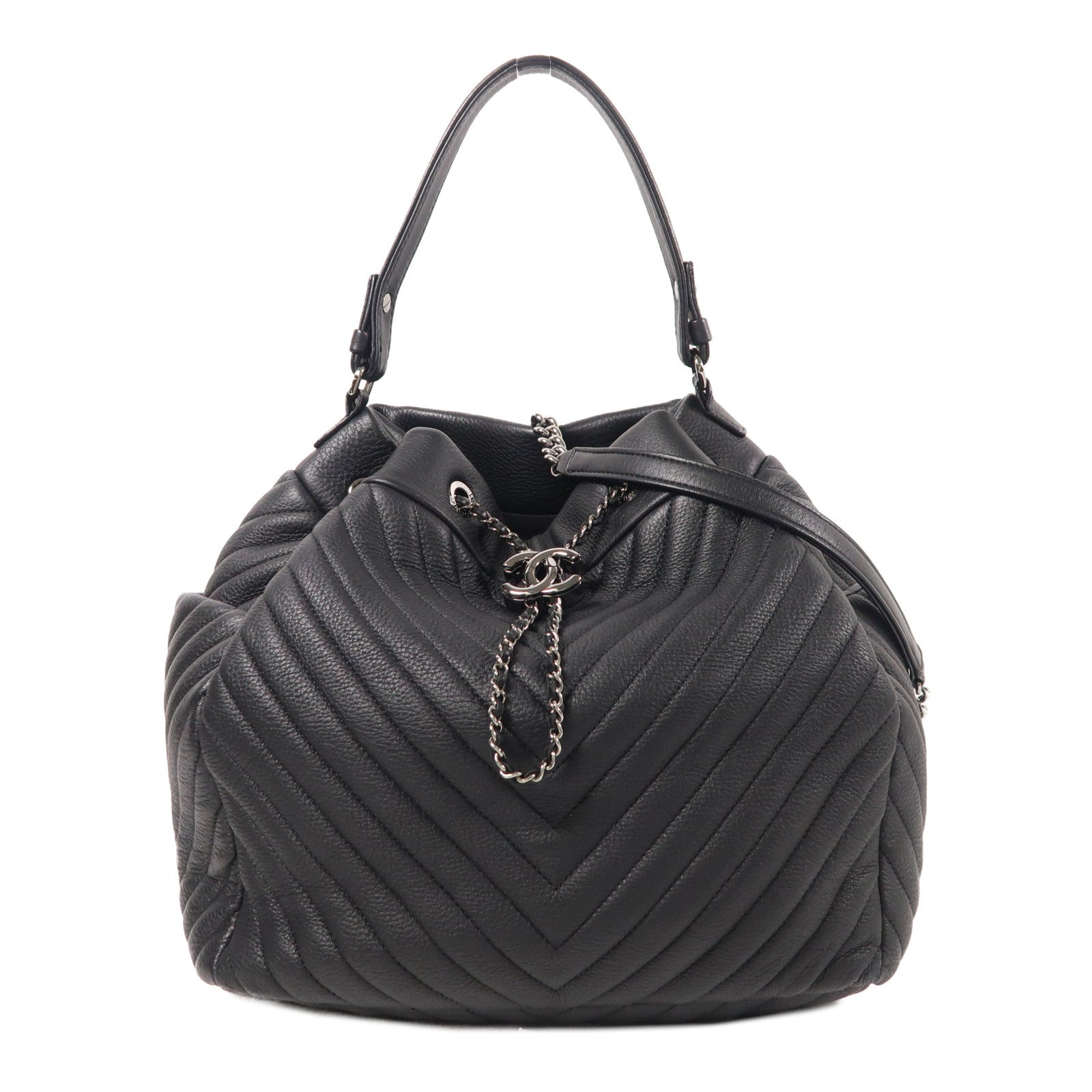 CHANEL 牛皮皮革2way Shoulder Bag銀扣鏈帶肩背袋