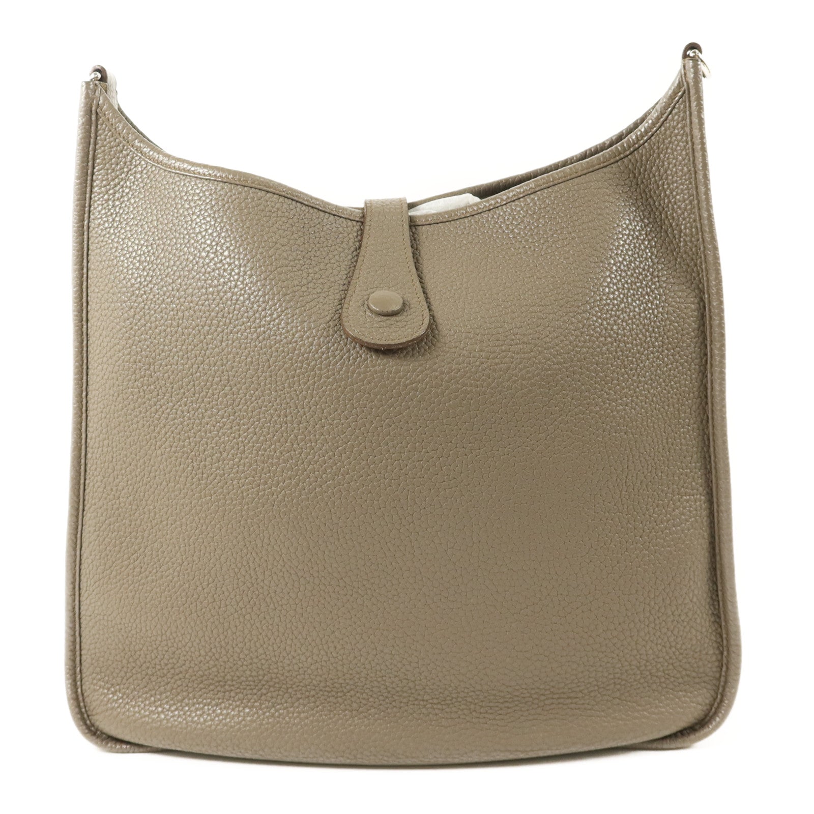 HERMES Clemence皮革Evelyne GM銀扣肩背袋Etoupe