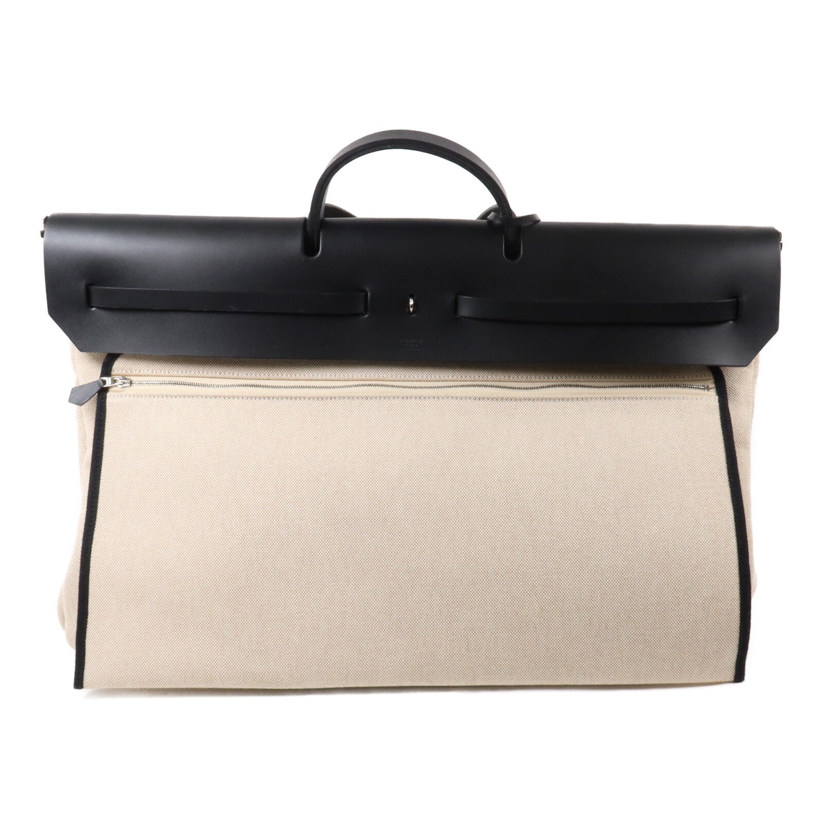 HERMES 帆布/Hunter皮革Herbag Cabine Bag手挽肩背兩用袋Ecru/Noir