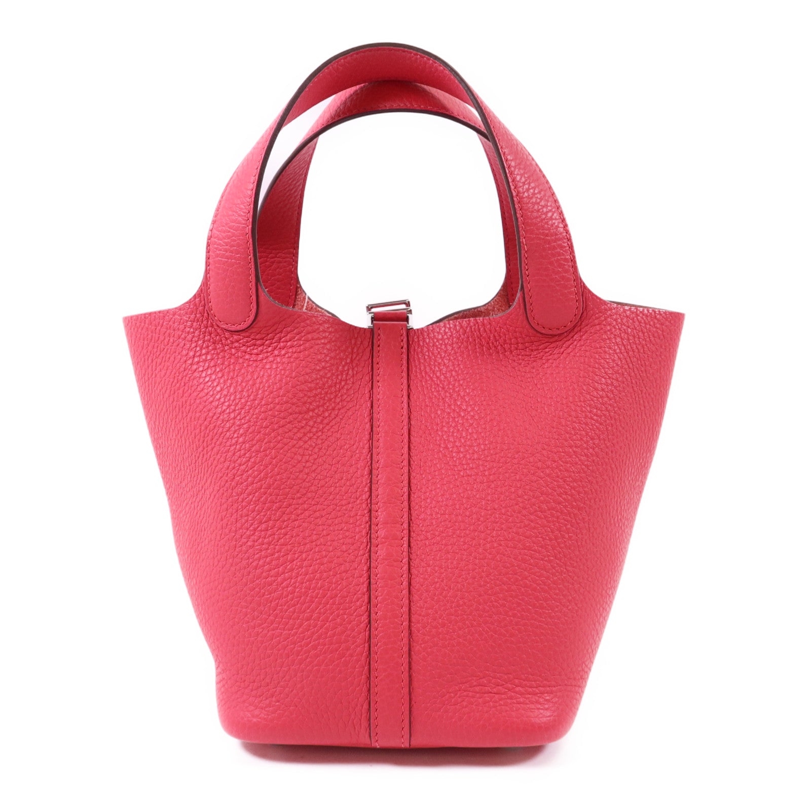HERMES Clemence皮革Picotin PM銀扣手挽袋Rose Extreme