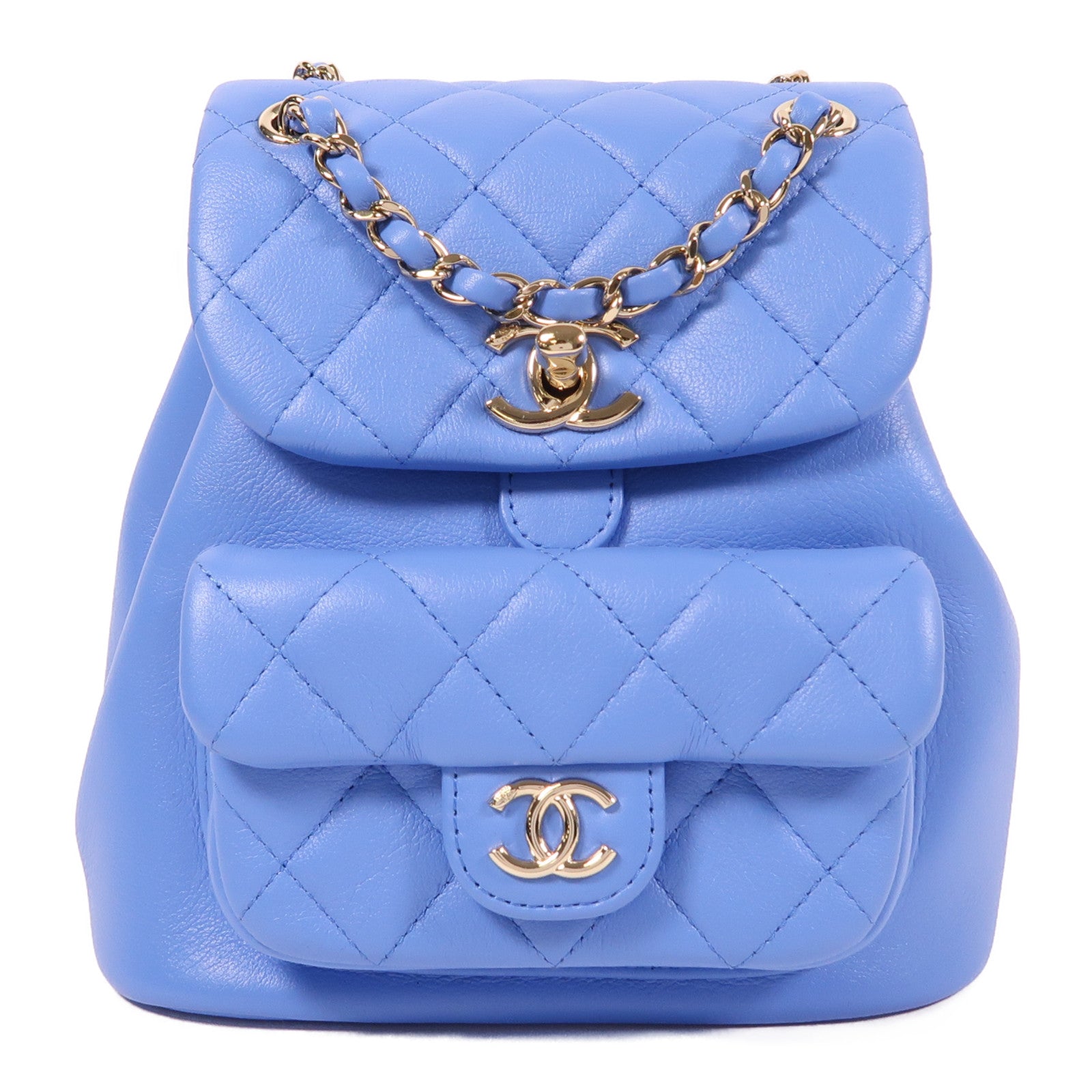 CHANEL 羊皮皮革Duma Mini Backpack金扣背包藍色