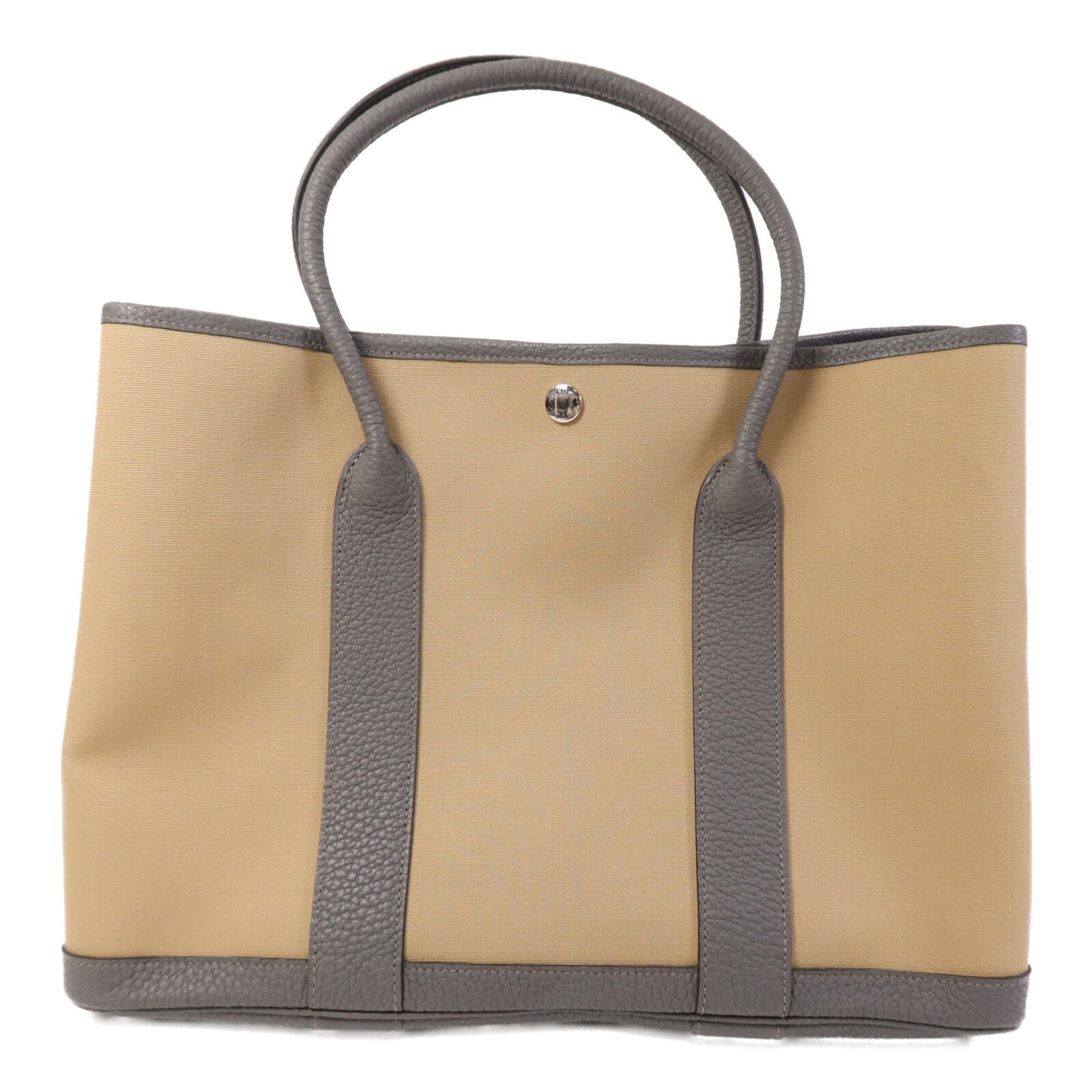 HERMES 帆布Garden Party TPM銀扣手挽袋Beige/Gris Meyer
