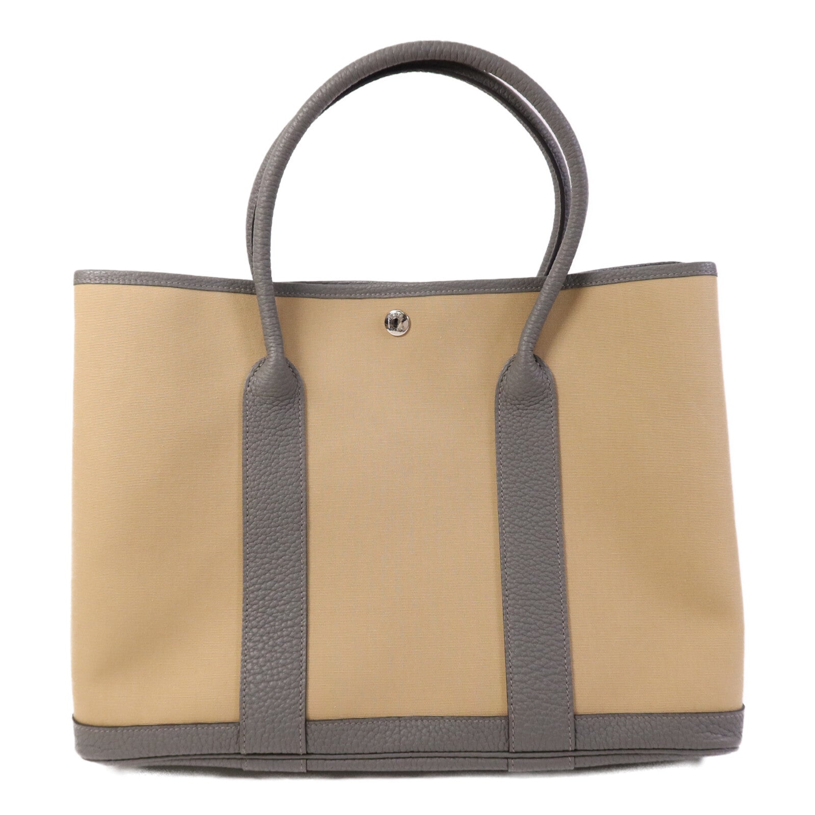HERMES 帆布Garden Party TPM銀扣手挽袋Beige/Gris Meyer