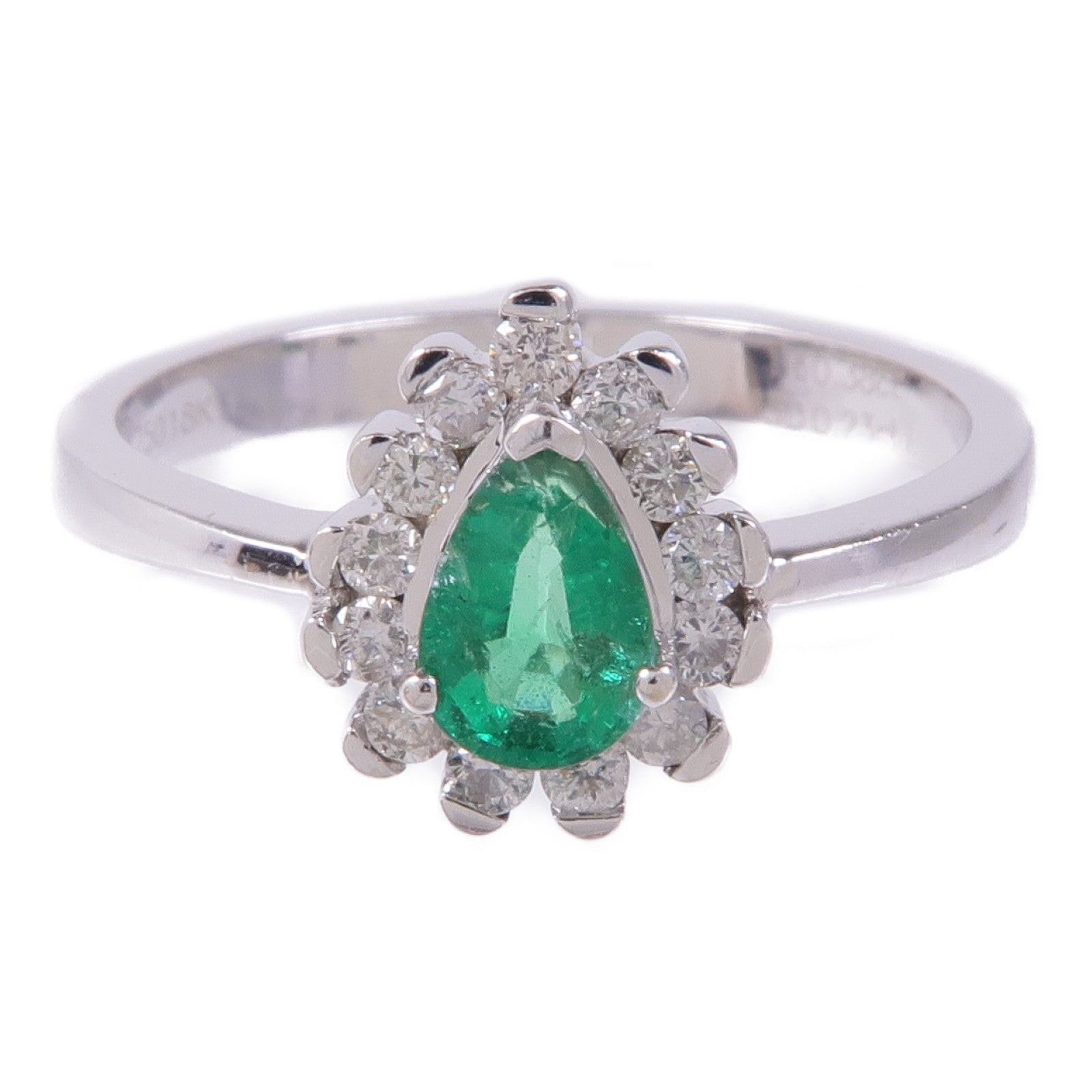 JEWELRY 【激減優惠】18K白金Emerald/Diamond Ring綠寶石/鑽石戒指US#7.25
