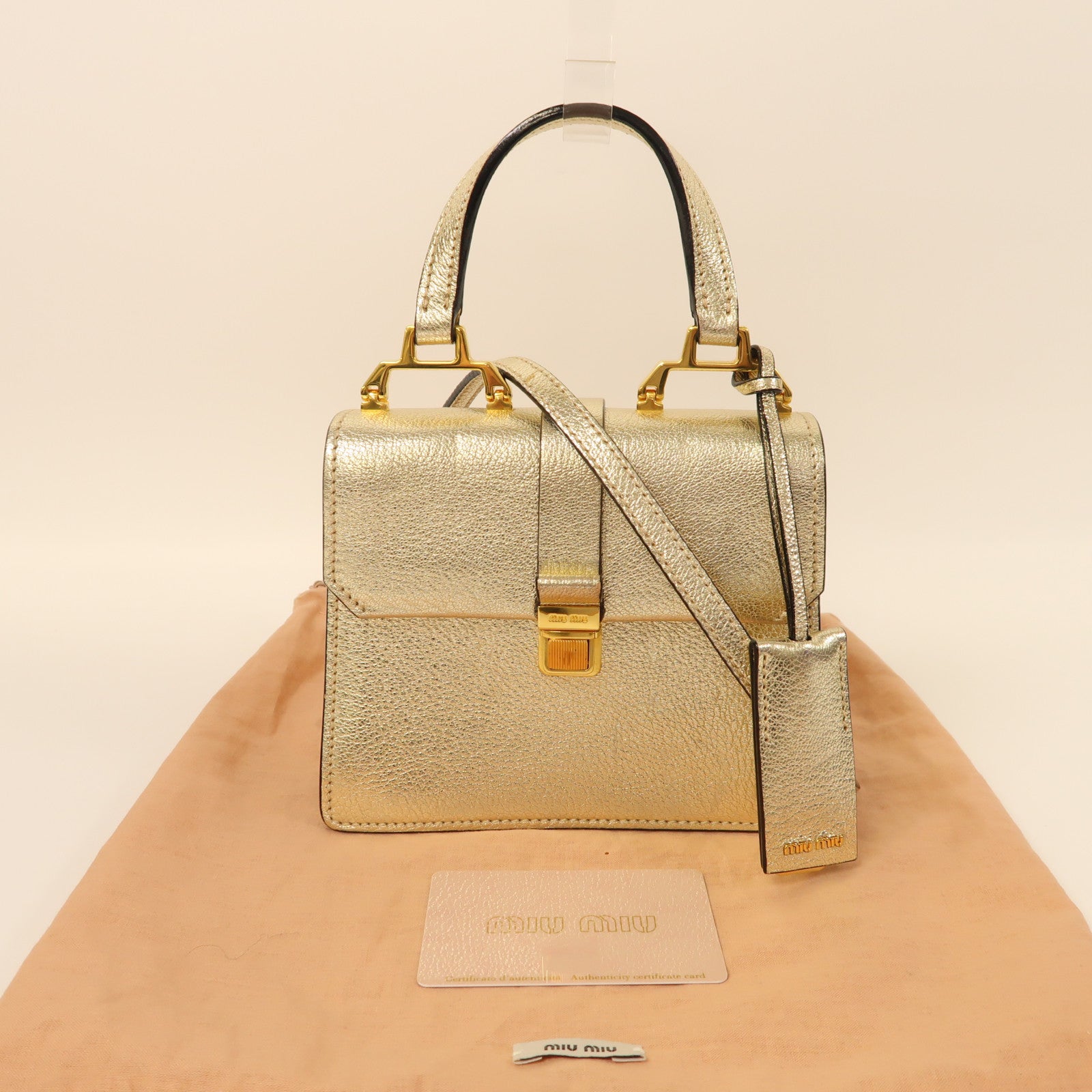 Miu Miu 牛皮皮革Shoulder Bag金扣手挽肩背兩用袋金色