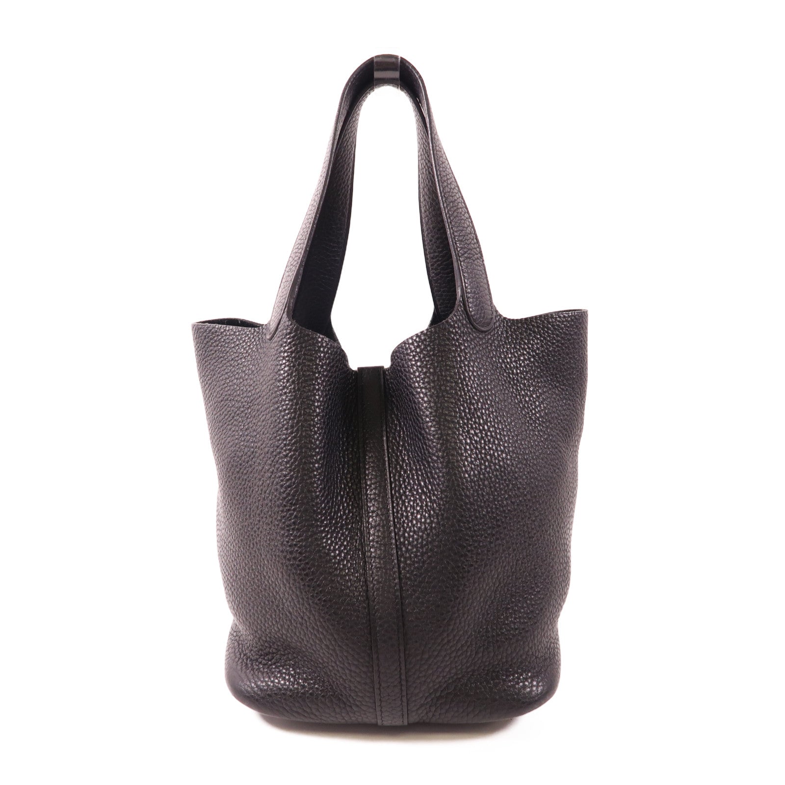 HERMES Clemence皮革Picotin MM銀扣手挽袋Noir