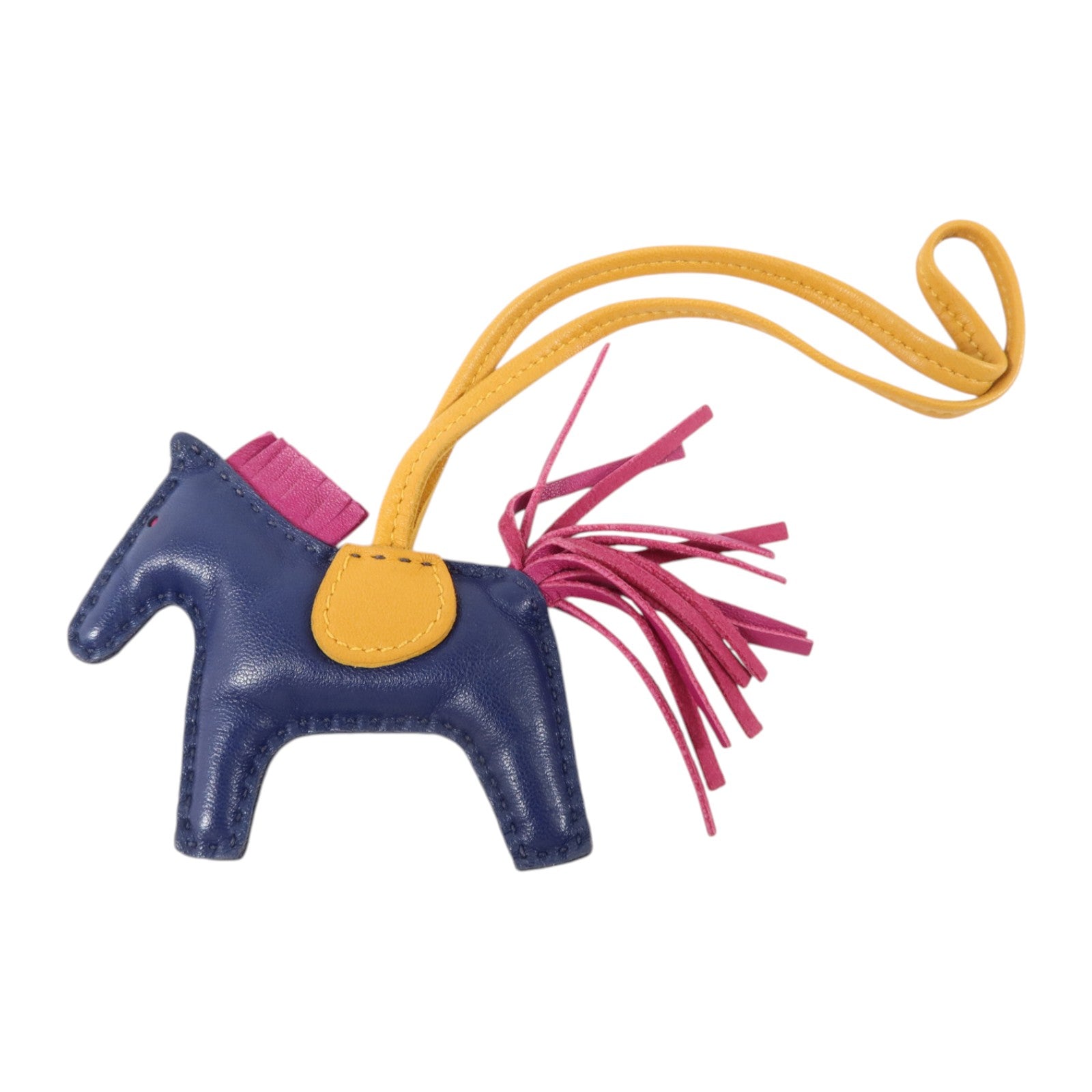 HERMES Milo皮革Rodeo PM掛飾Bleu Saphir/Naturel-Sable/Rose Purple