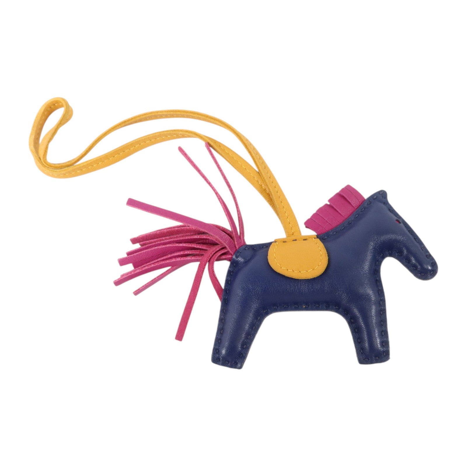 HERMES Milo皮革Rodeo PM掛飾Bleu Saphir/Naturel-Sable/Rose Purple