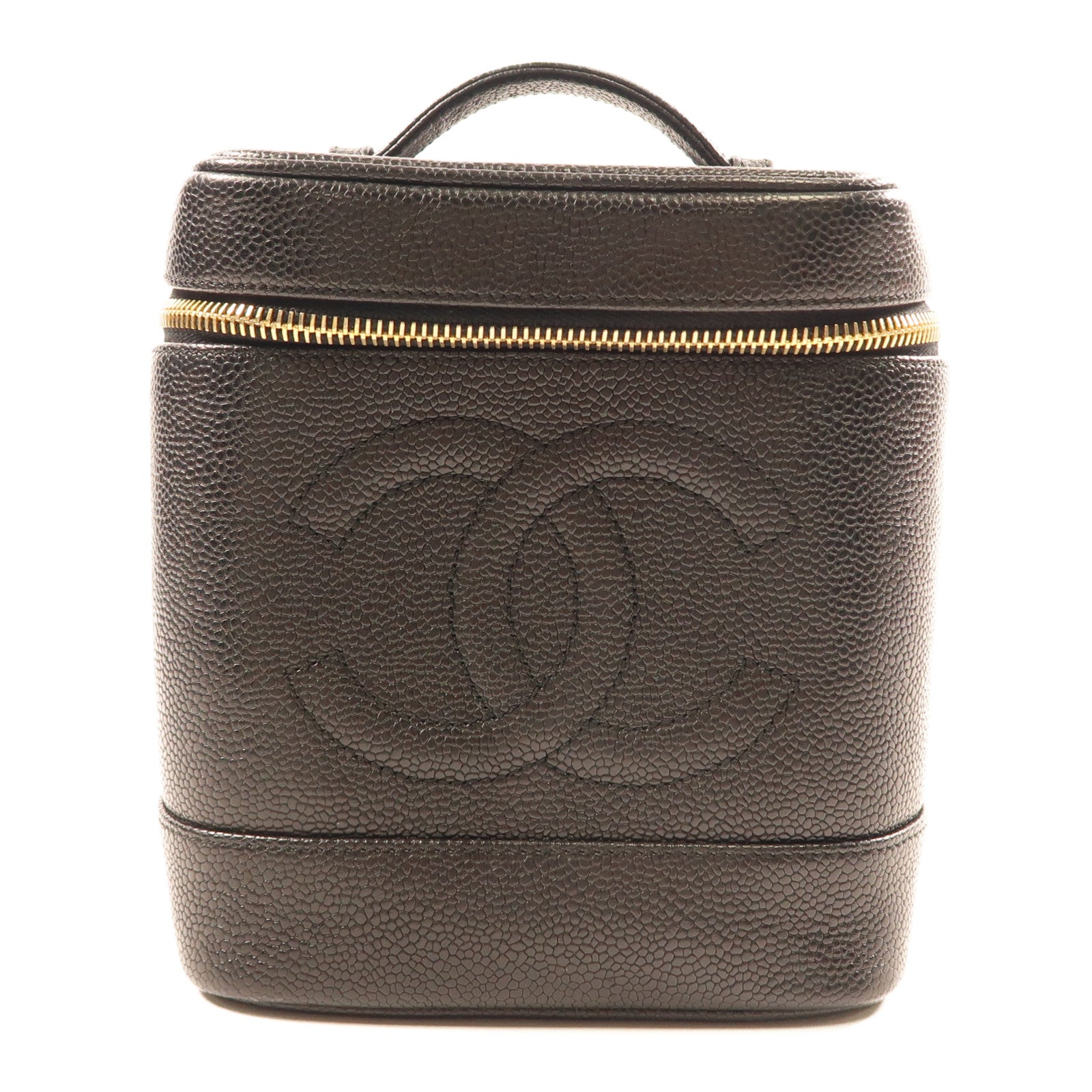 CHANEL CC GHW Vintage Vanity Bag HandBag Calfskin Leather