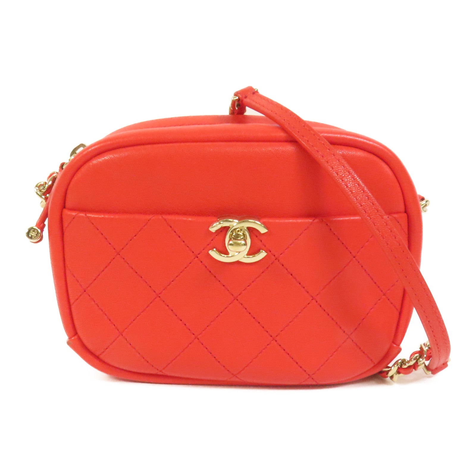 CHANEL 牛皮皮革Shoulder Bag金扣鏈帶肩背袋