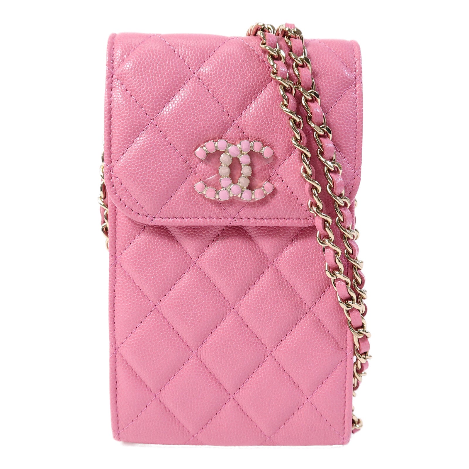 CHANEL 牛皮皮革Phone And AirPods Case with Chain鏈帶肩背袋