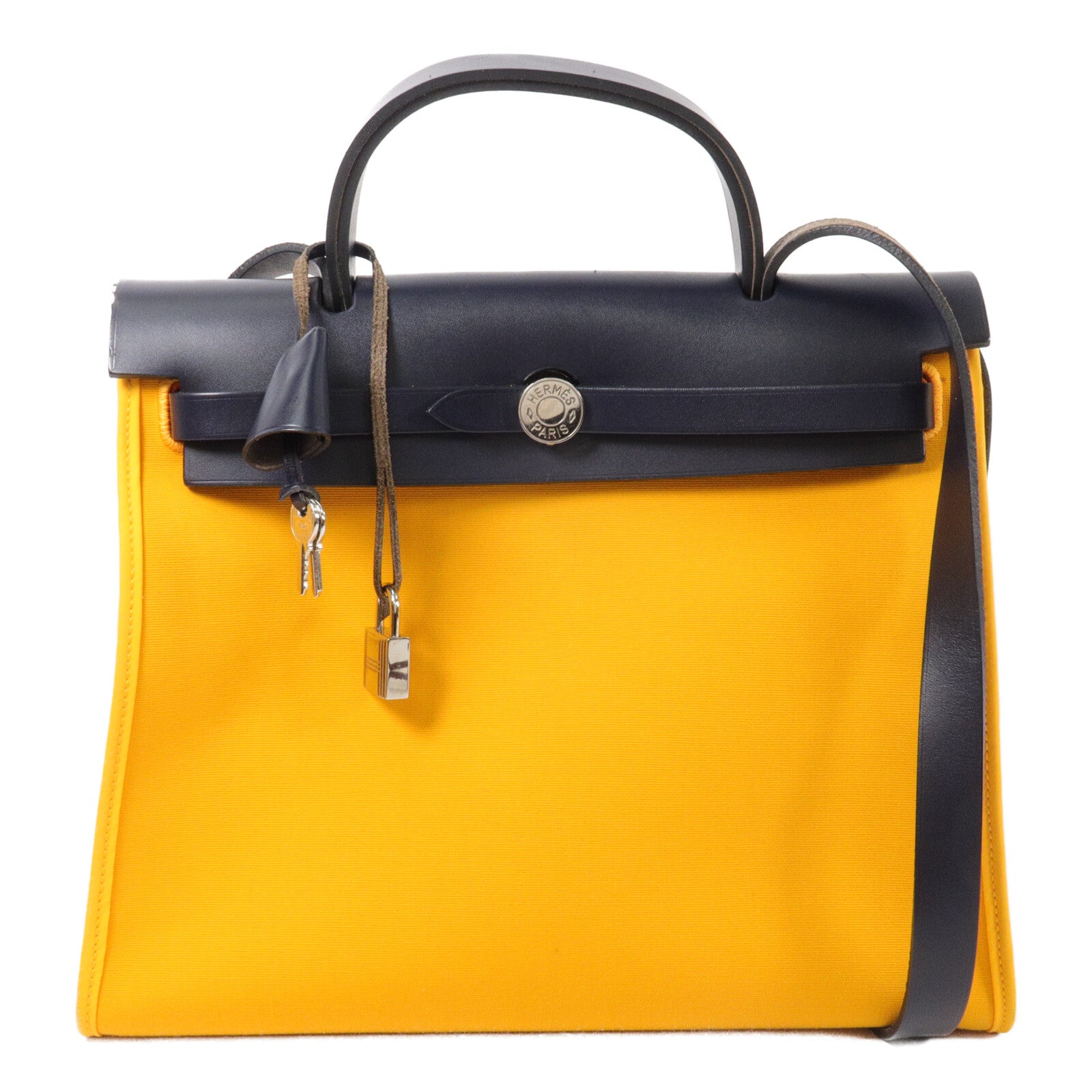 HERMES 帆布Herbag PM手挽肩背兩用袋Jaune D'Or