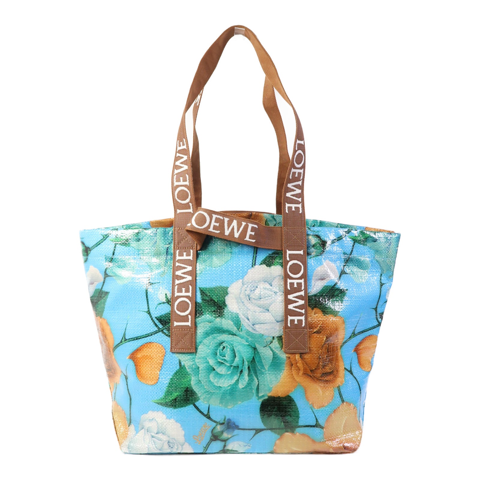LOEWE 塗層帆布Fold Shopper Sky Blue銀扣手挽袋