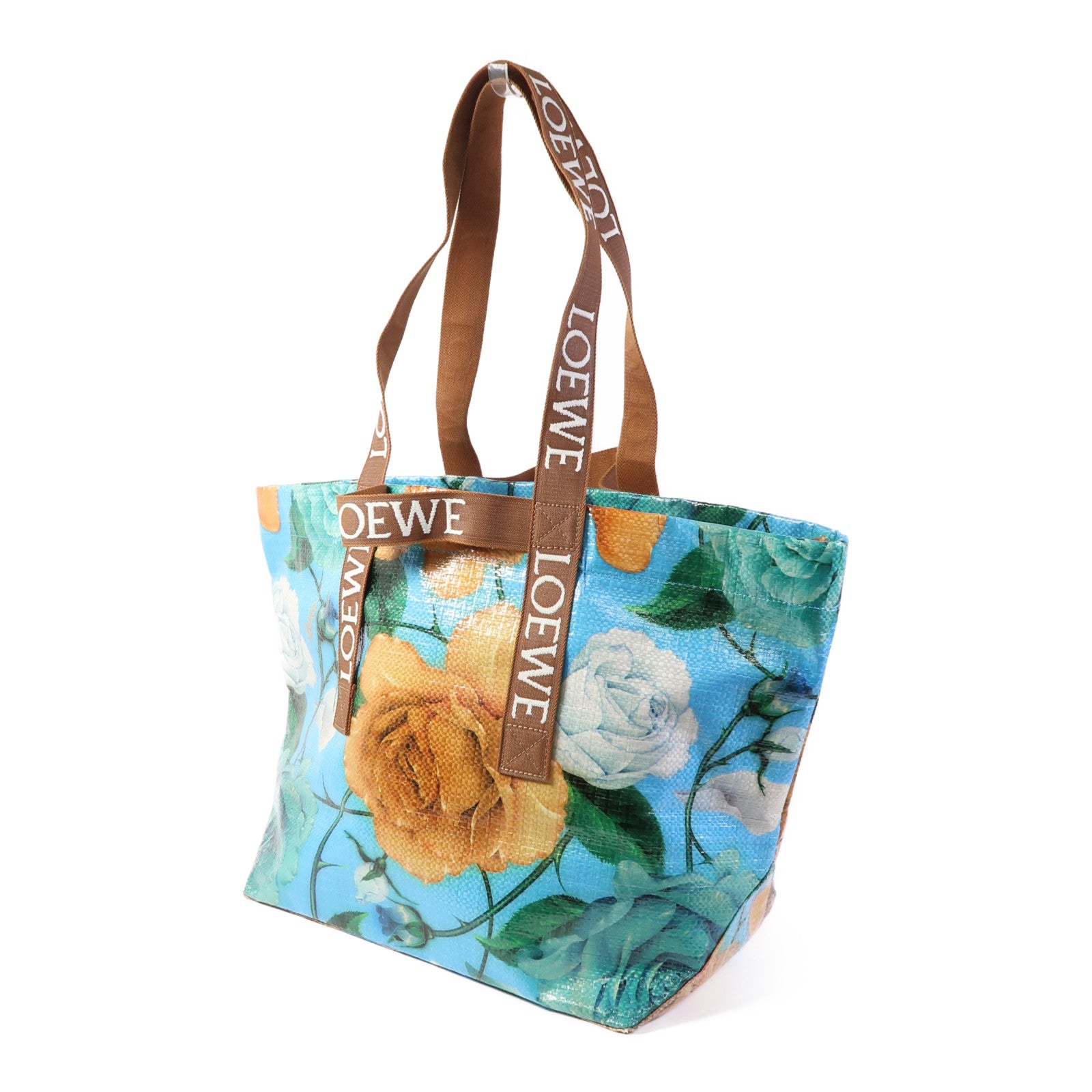 LOEWE 塗層帆布Fold Shopper Sky Blue銀扣手挽袋