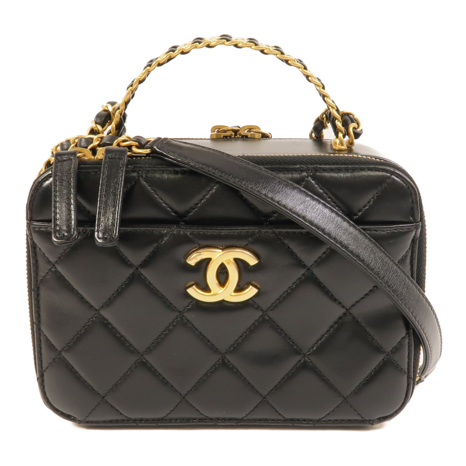 CHANEL 羊皮皮革Vanity Case鏈帶手挽肩背兩用袋