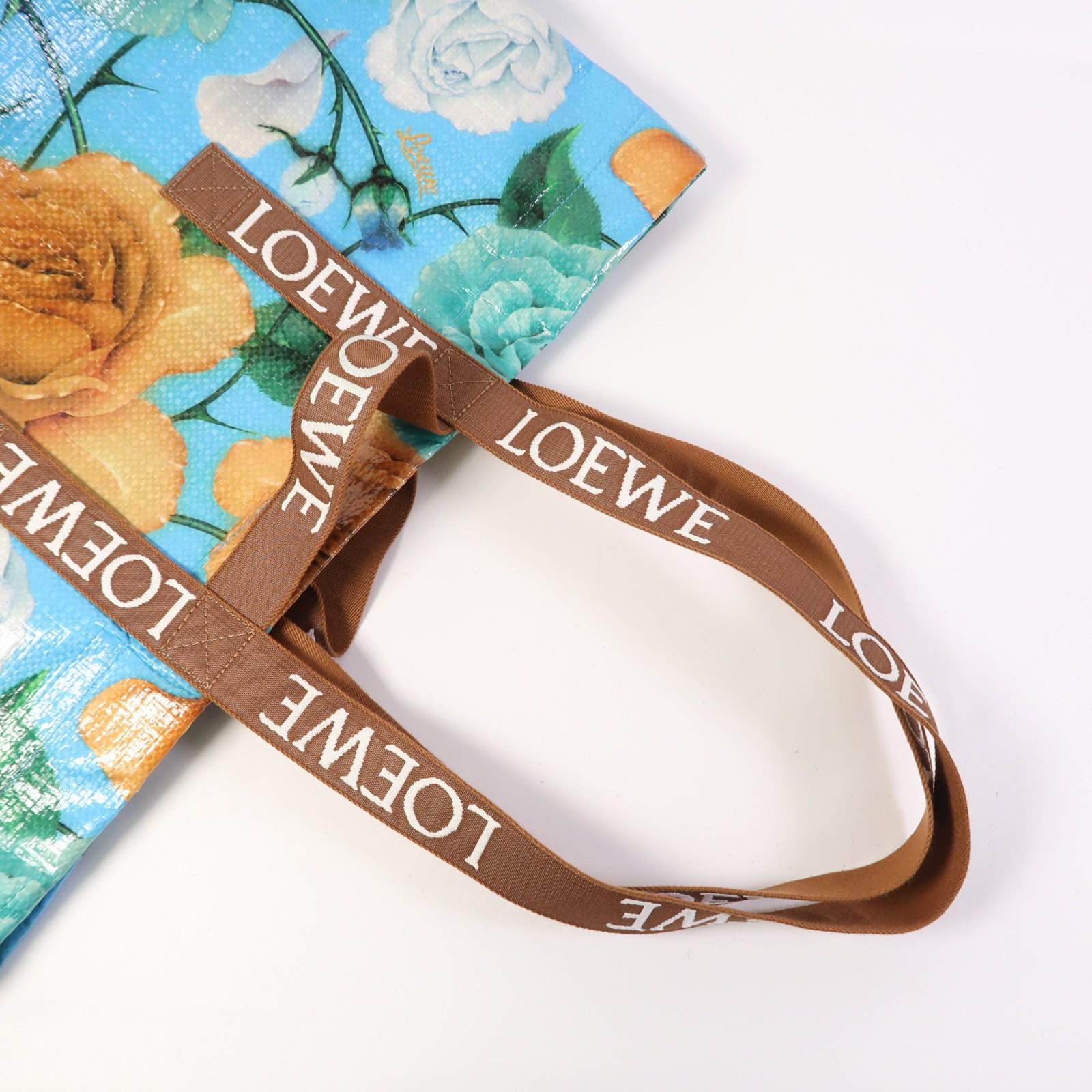 LOEWE 塗層帆布Fold Shopper Sky Blue銀扣手挽袋