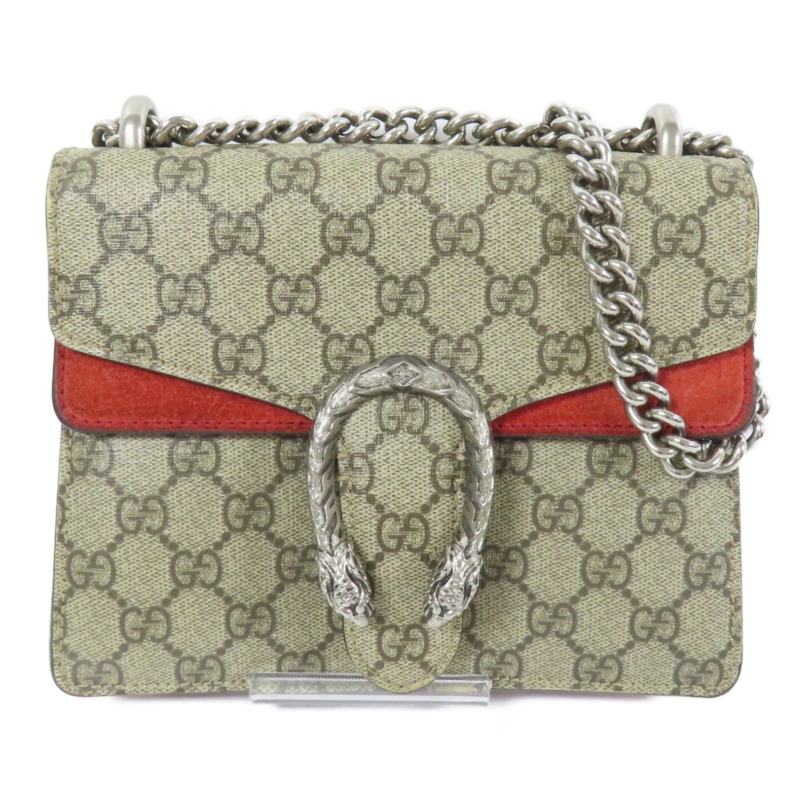 GUCCI 塗層帆布Dionysus銀扣鏈帶肩背袋