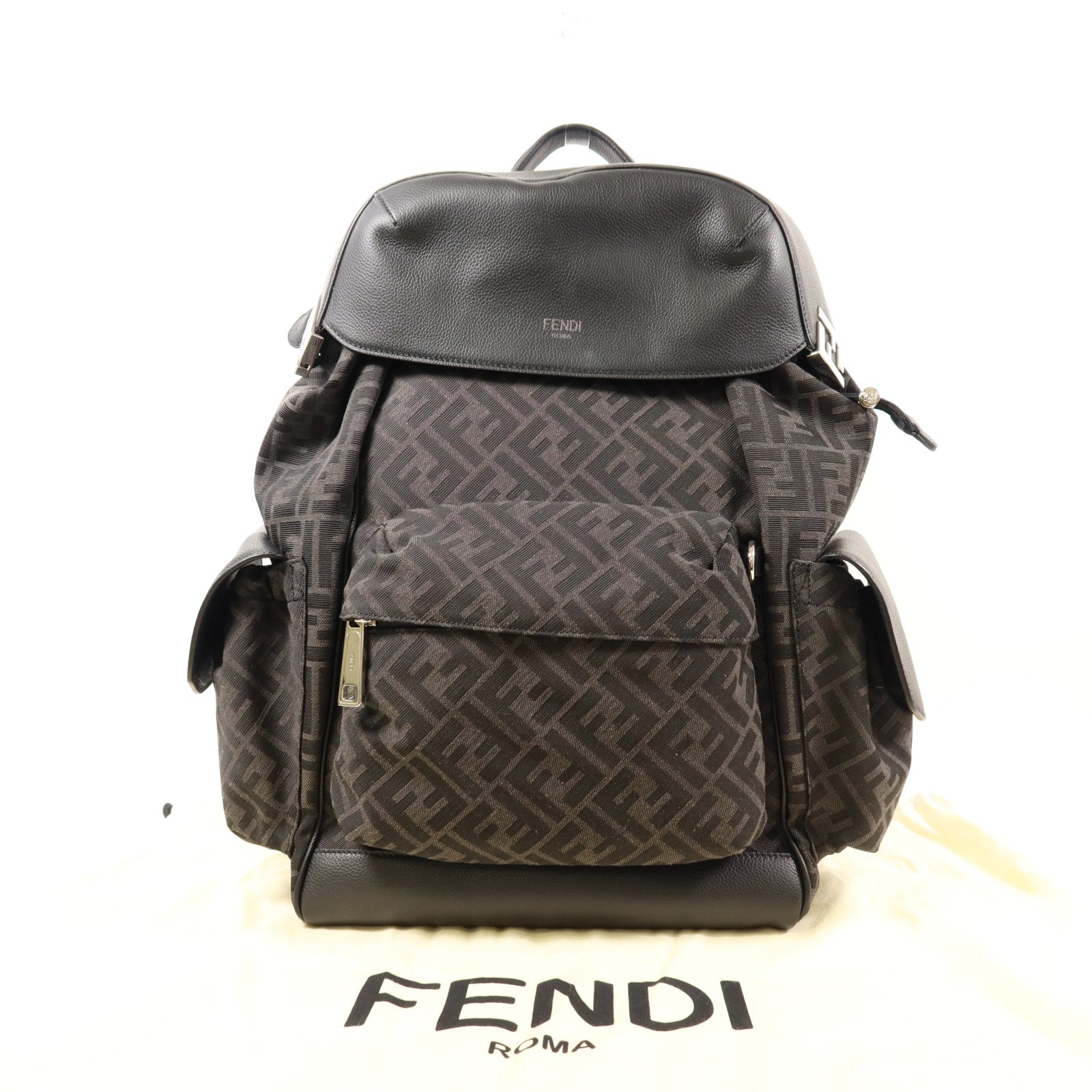 FENDI 帆布Backpack銀扣背包
