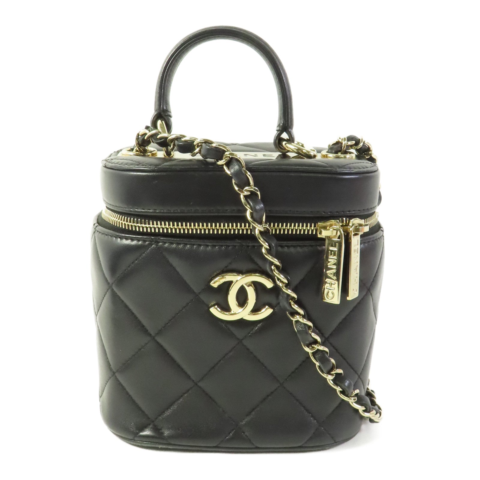 CHANEL CC GHW Trendy CC Vanity Case 2 Way Shoulder Bag Lambskin Leather Black