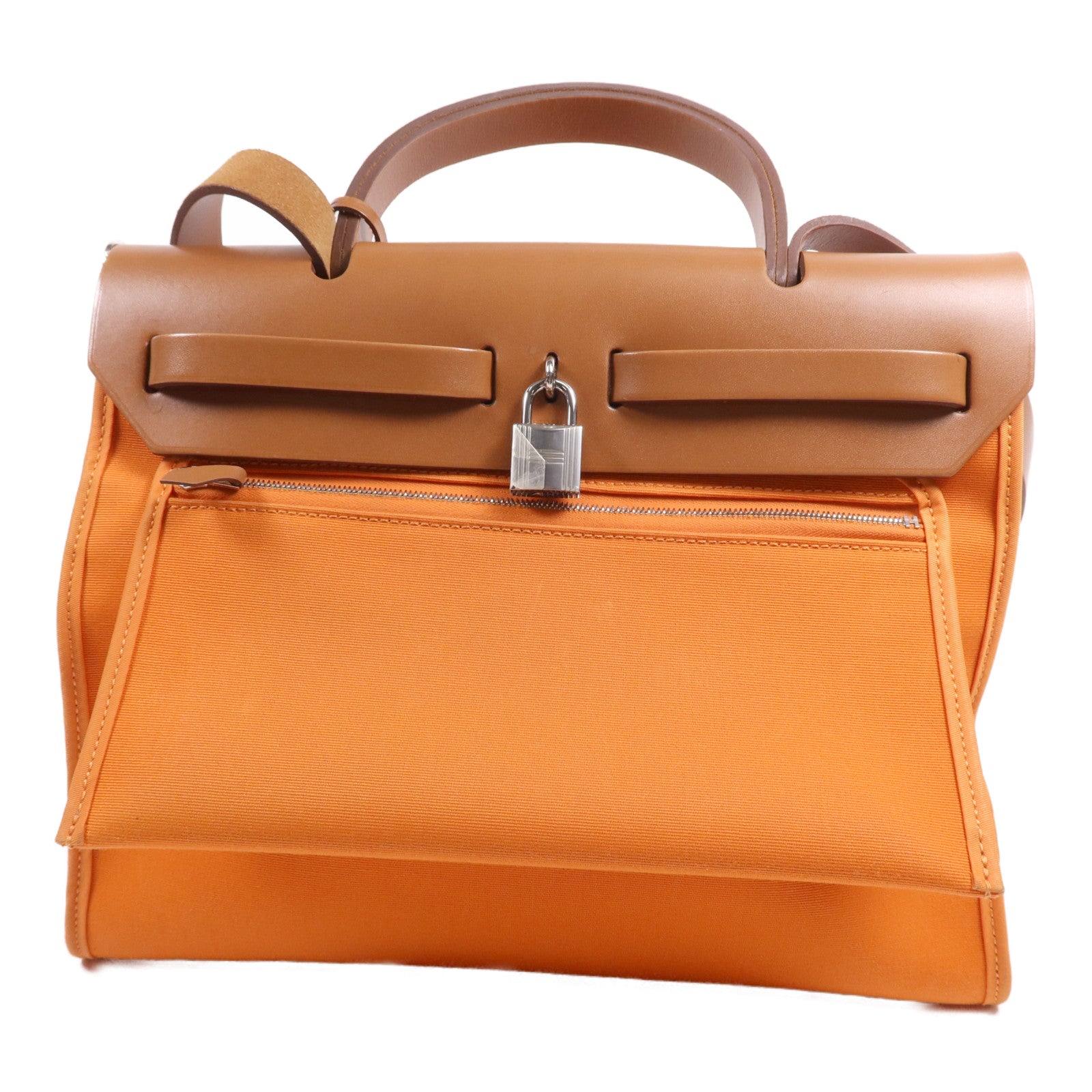 HERMES 帆布Herbag PM銀扣手挽肩背兩用袋Feu