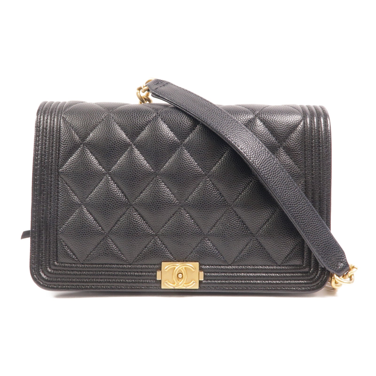 CHANEL 牛皮皮革Boy Wallet On Chain鏈帶肩背袋
