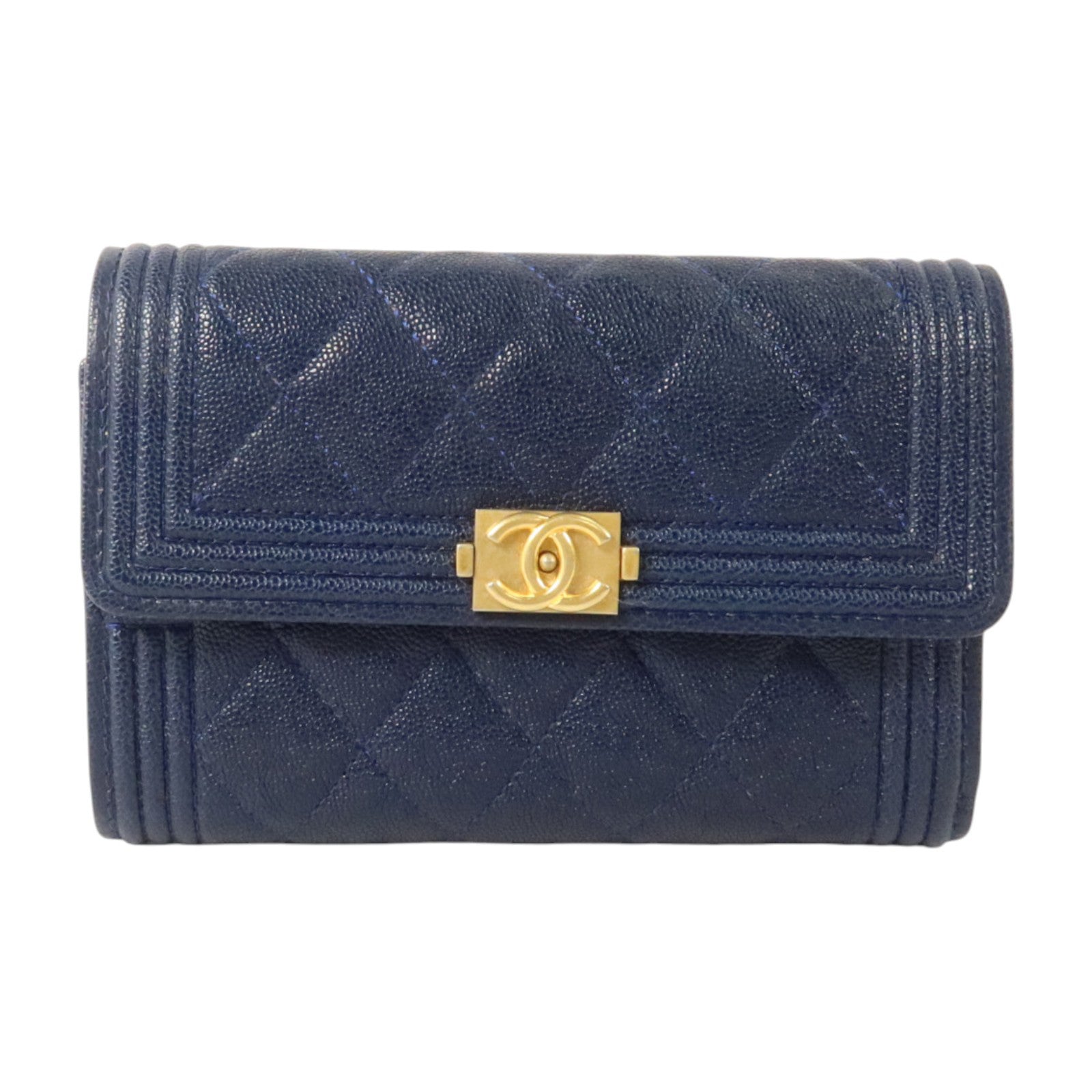 CHANEL 牛皮皮革Boy Chanel Wallet Medium金扣長錢包