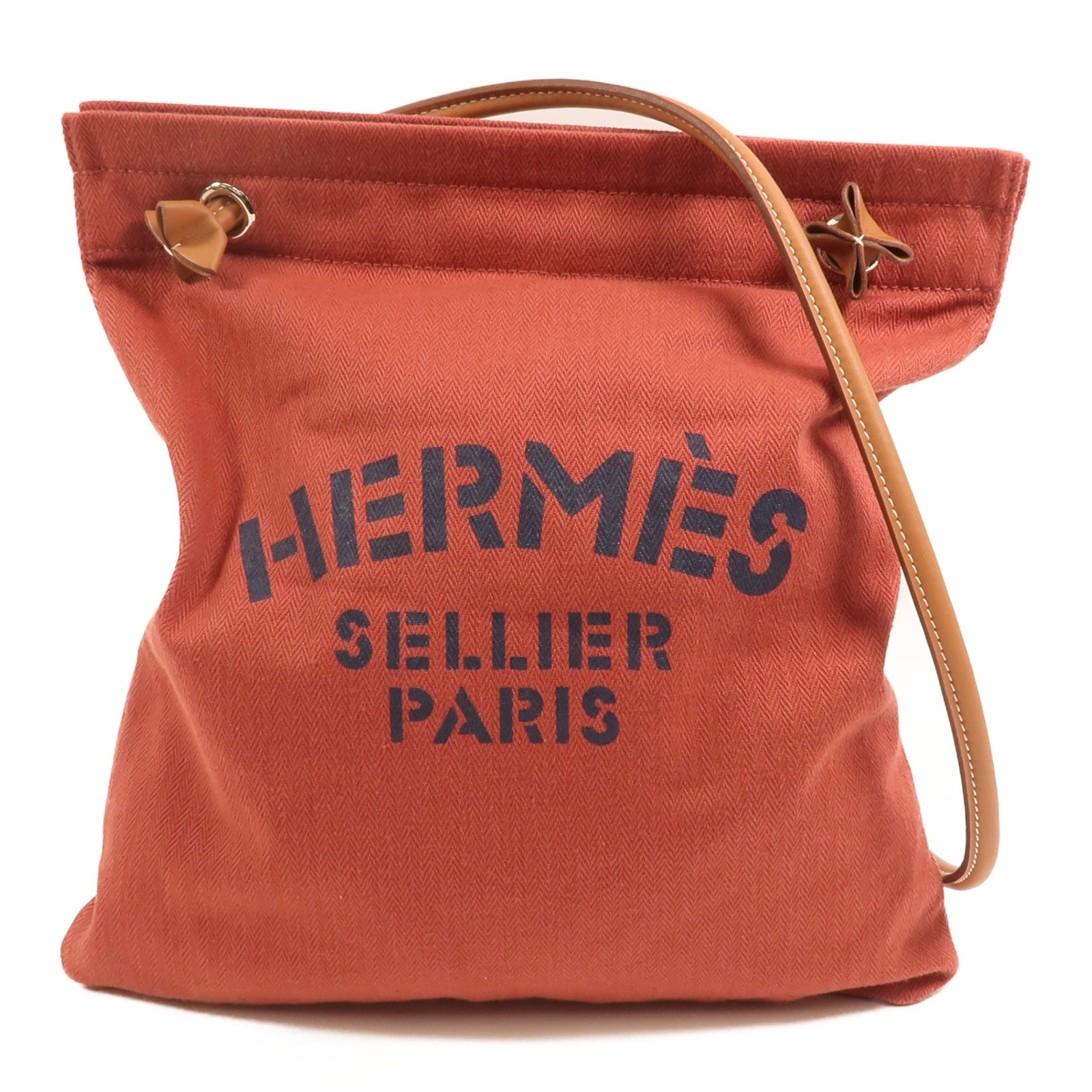 HERMES 帆布/Swift皮革Aline銀扣肩背袋Rouge H